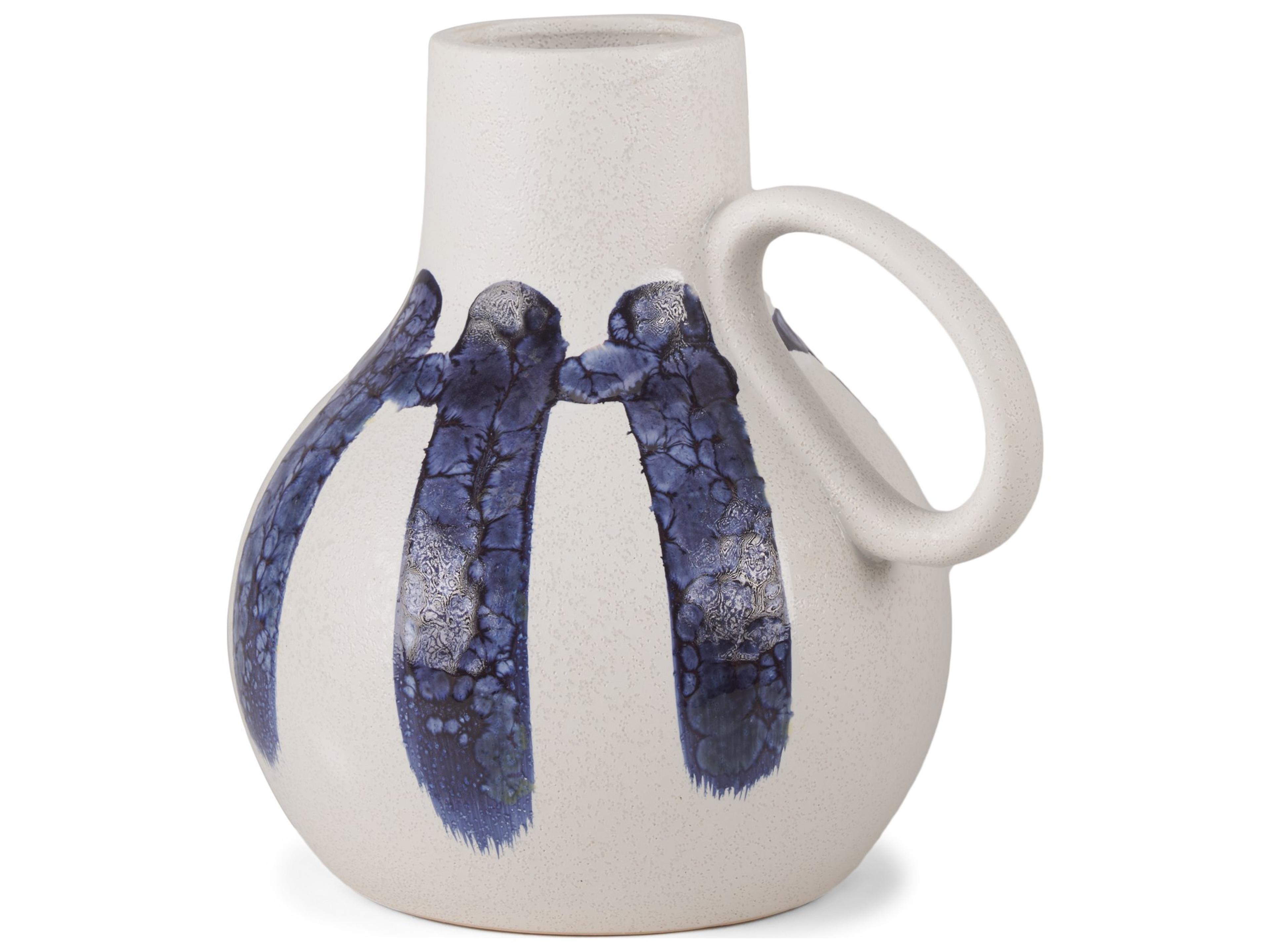 Mercana Truett White w/ Blue Stripes Ceramic Jug Vase