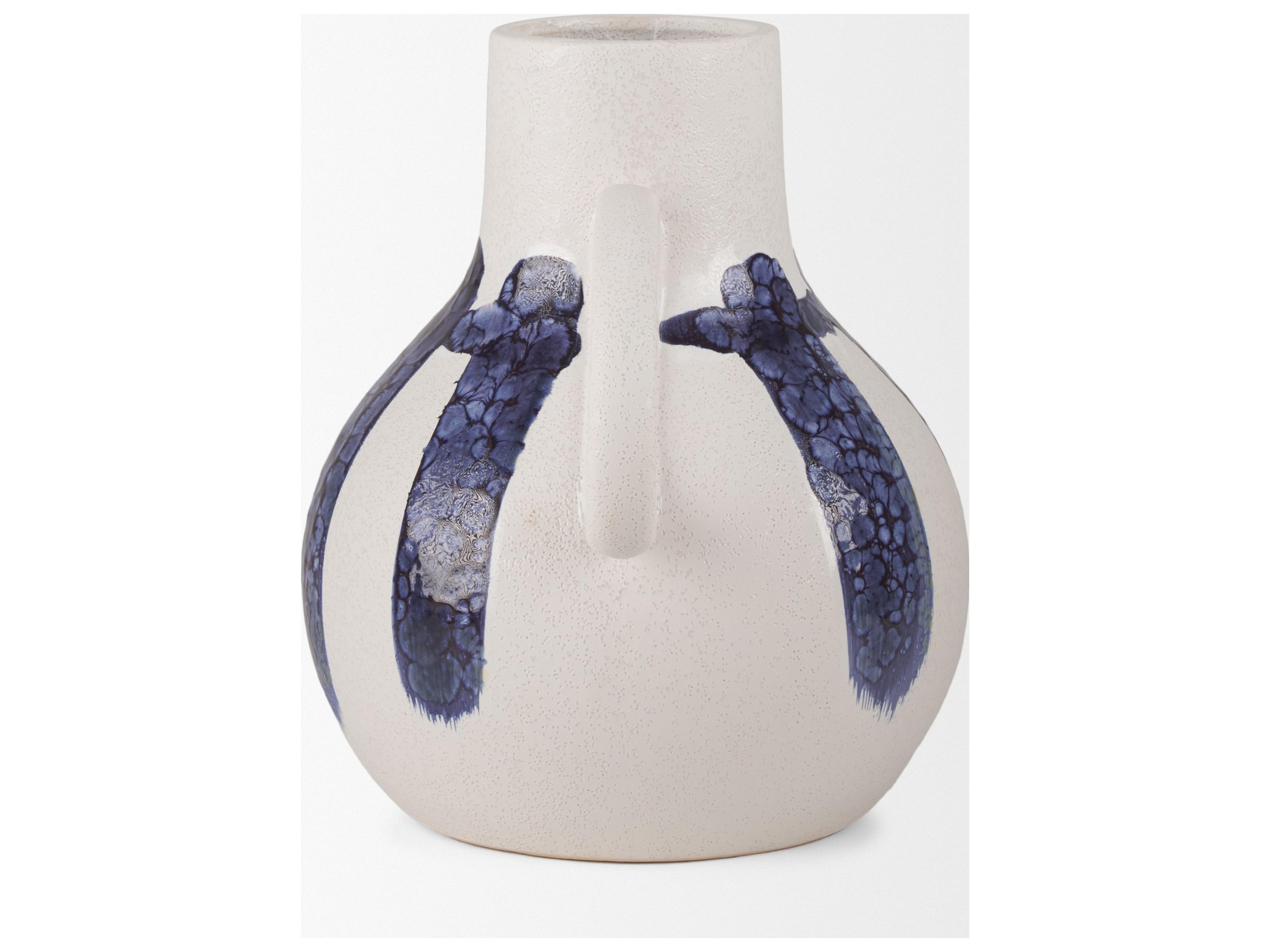 Mercana Truett White w/ Blue Stripes Ceramic Jug Vase