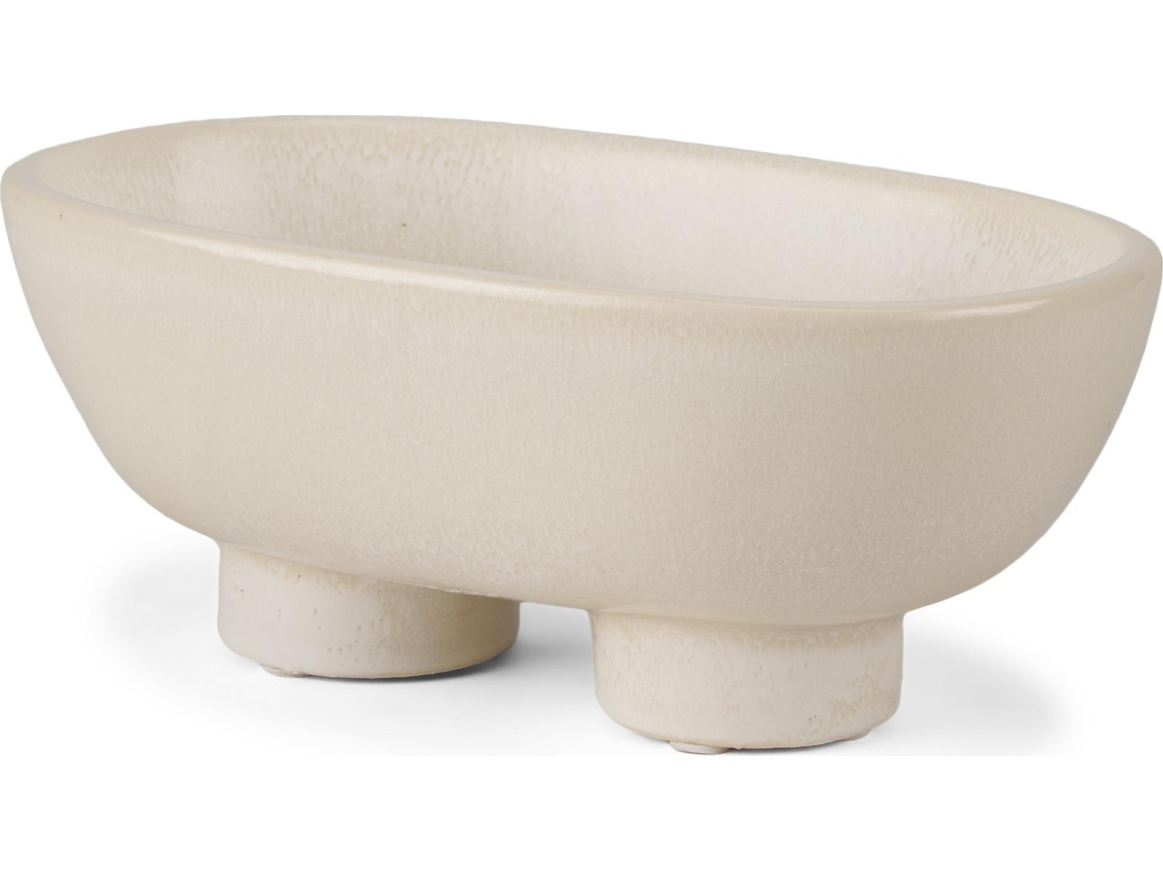 Tyren Cream Glazed Decorative Oblong Ceramic Bowl