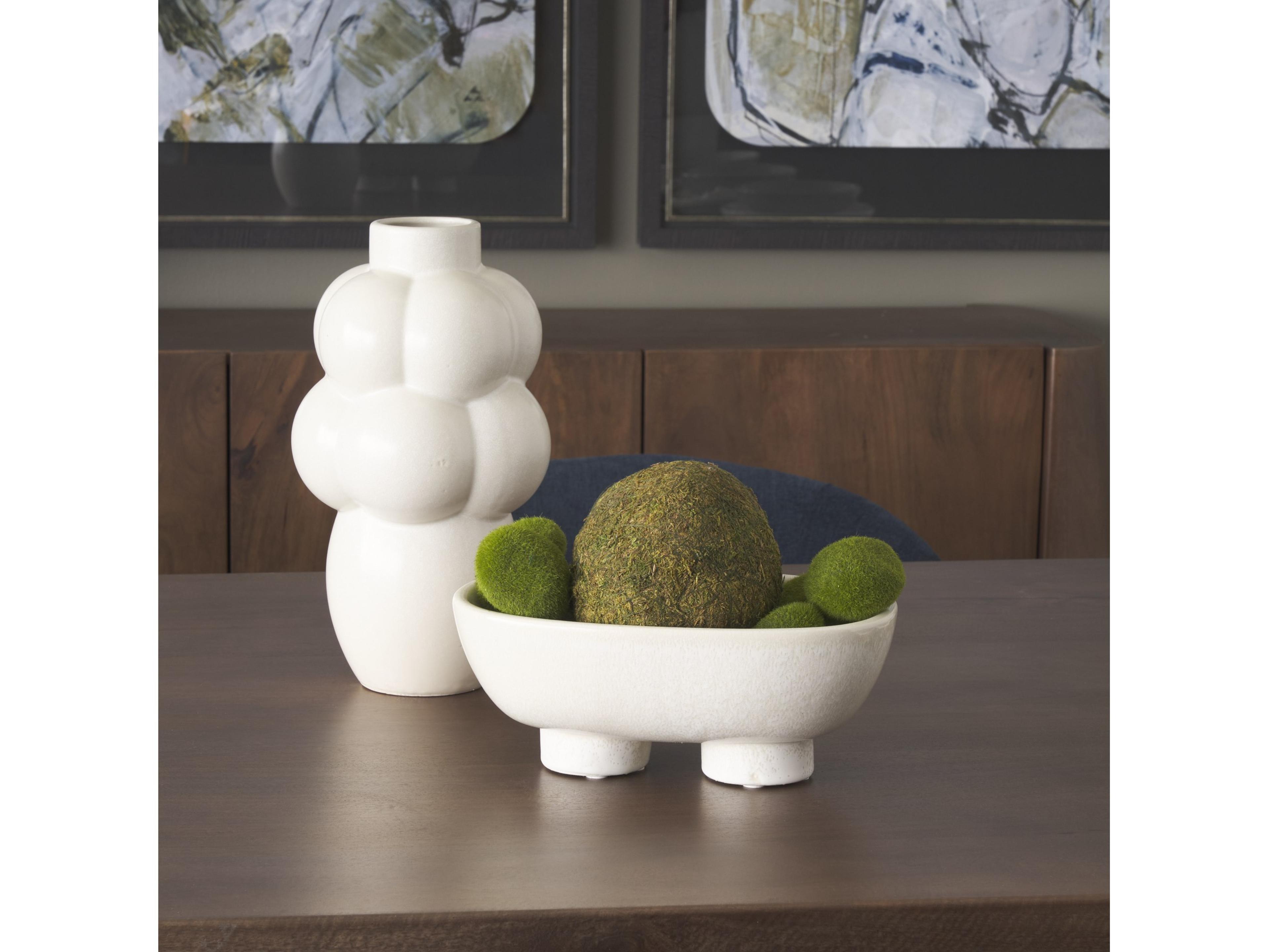 Mercana Tyren Cream Glazed Decorative Oblong Ceramic Bowl