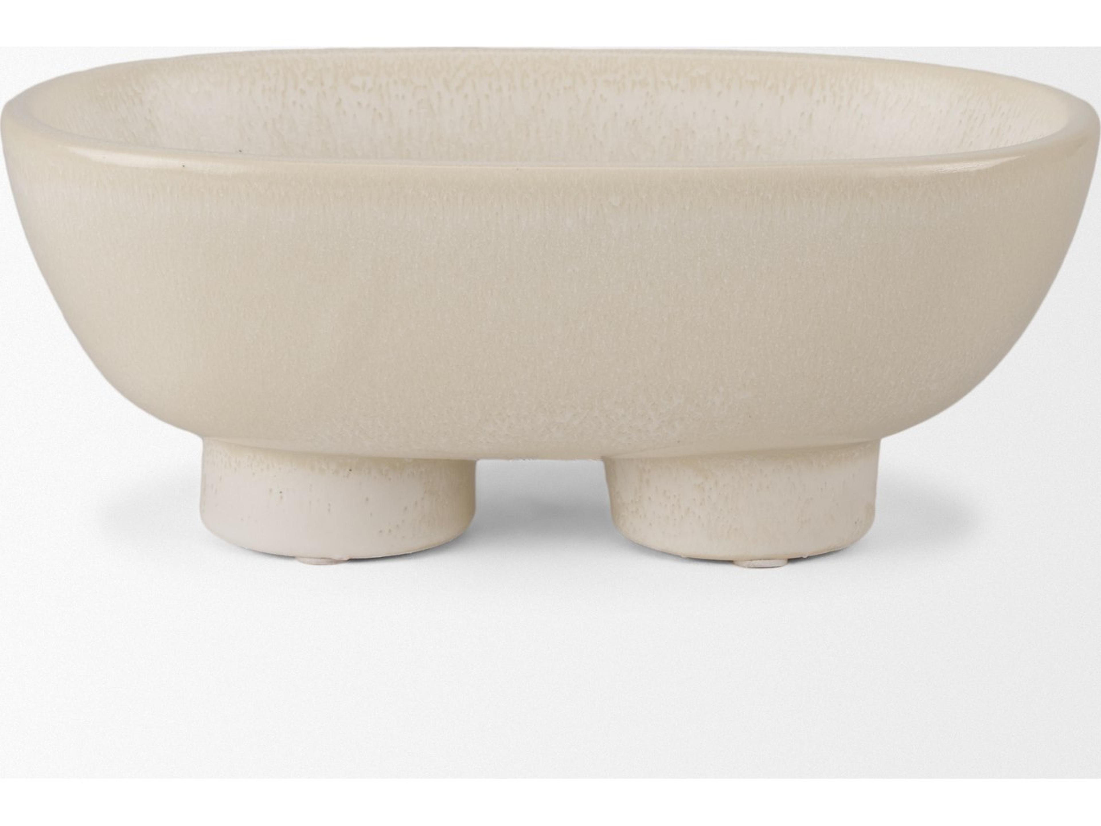 Mercana Tyren Cream Glazed Decorative Oblong Ceramic Bowl