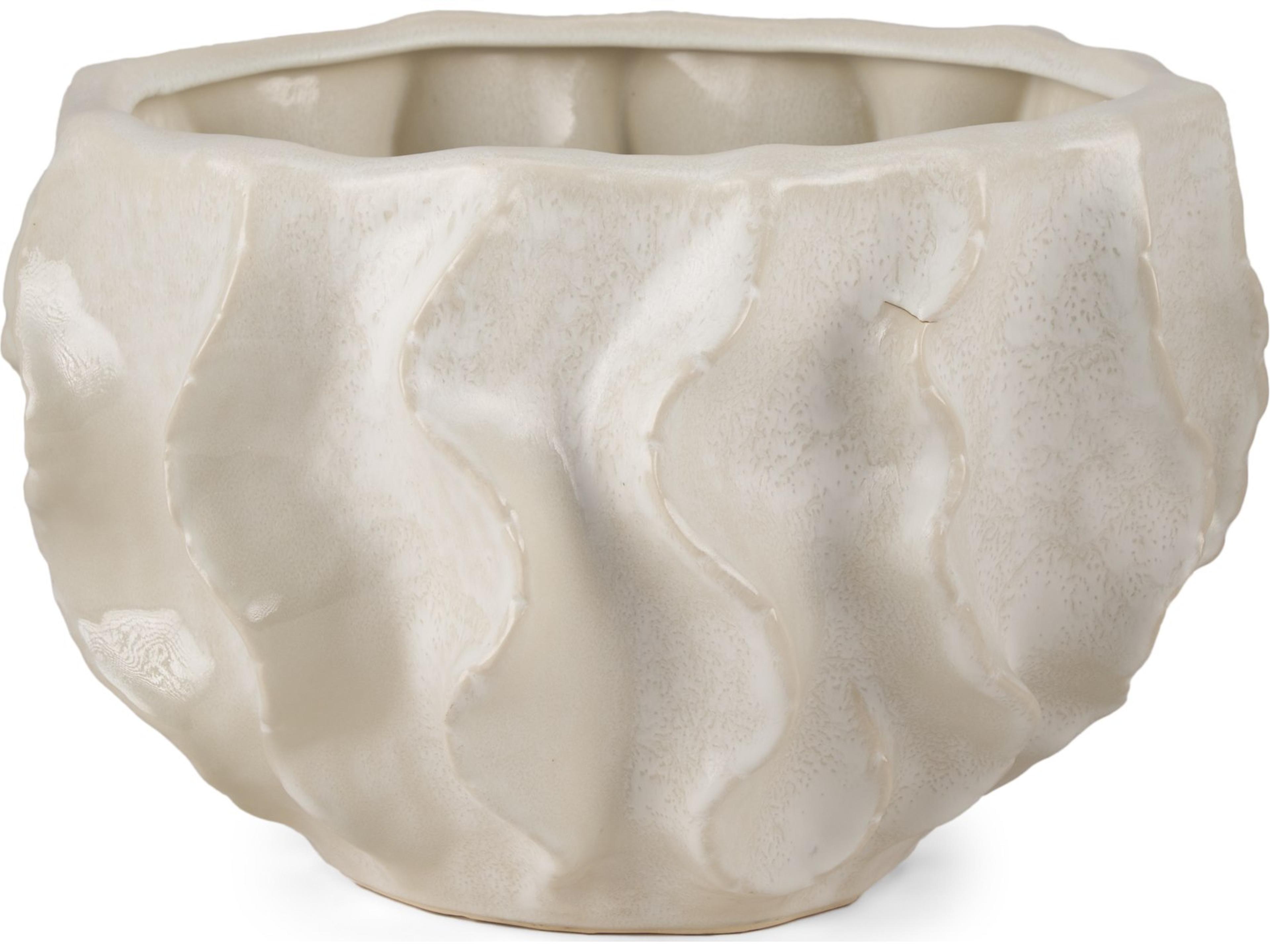 Mercana Vahn Sculptural Cream Glazed Decorative Ceramic Bowl