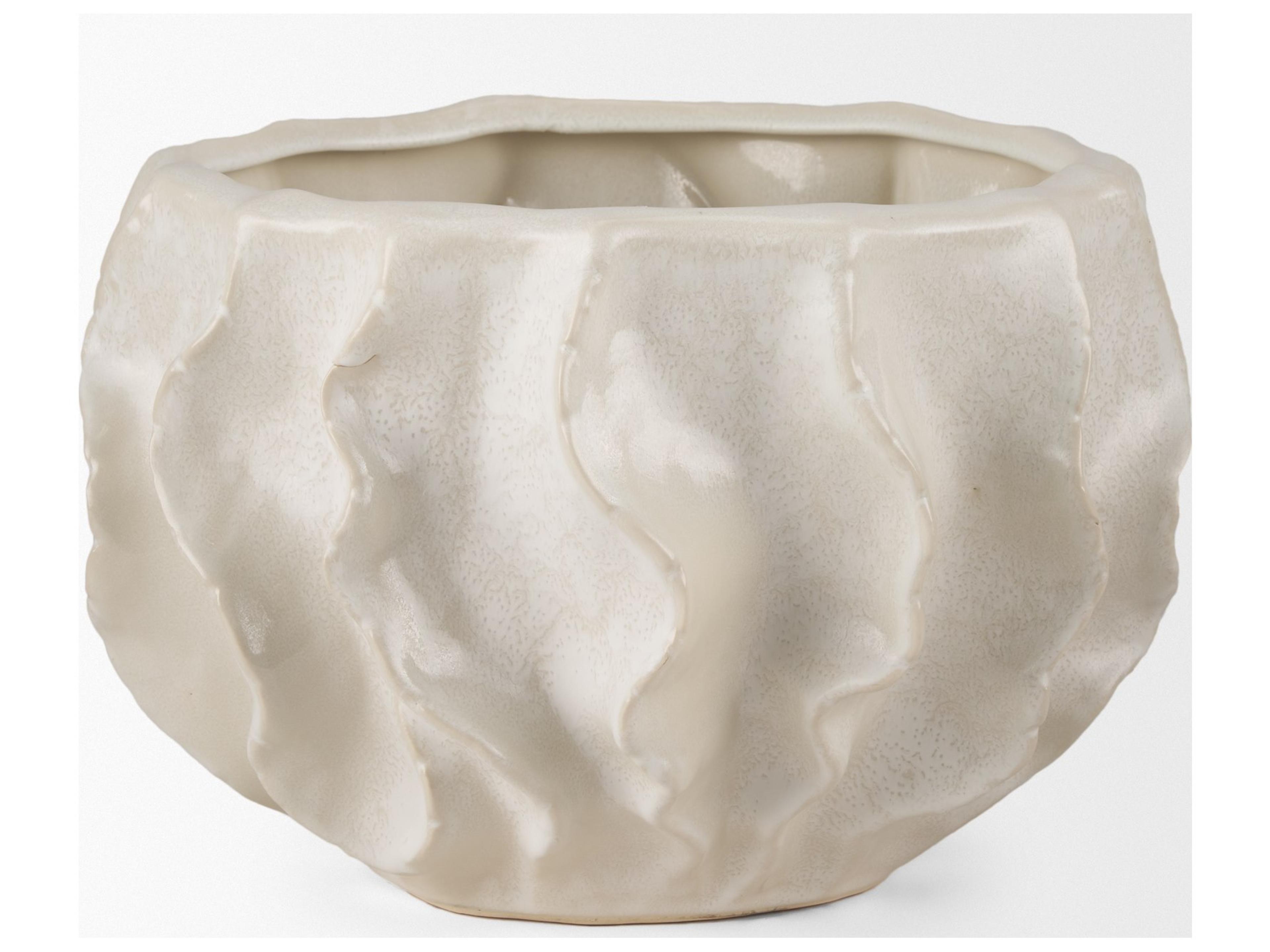 Mercana Vahn Sculptural Cream Glazed Decorative Ceramic Bowl