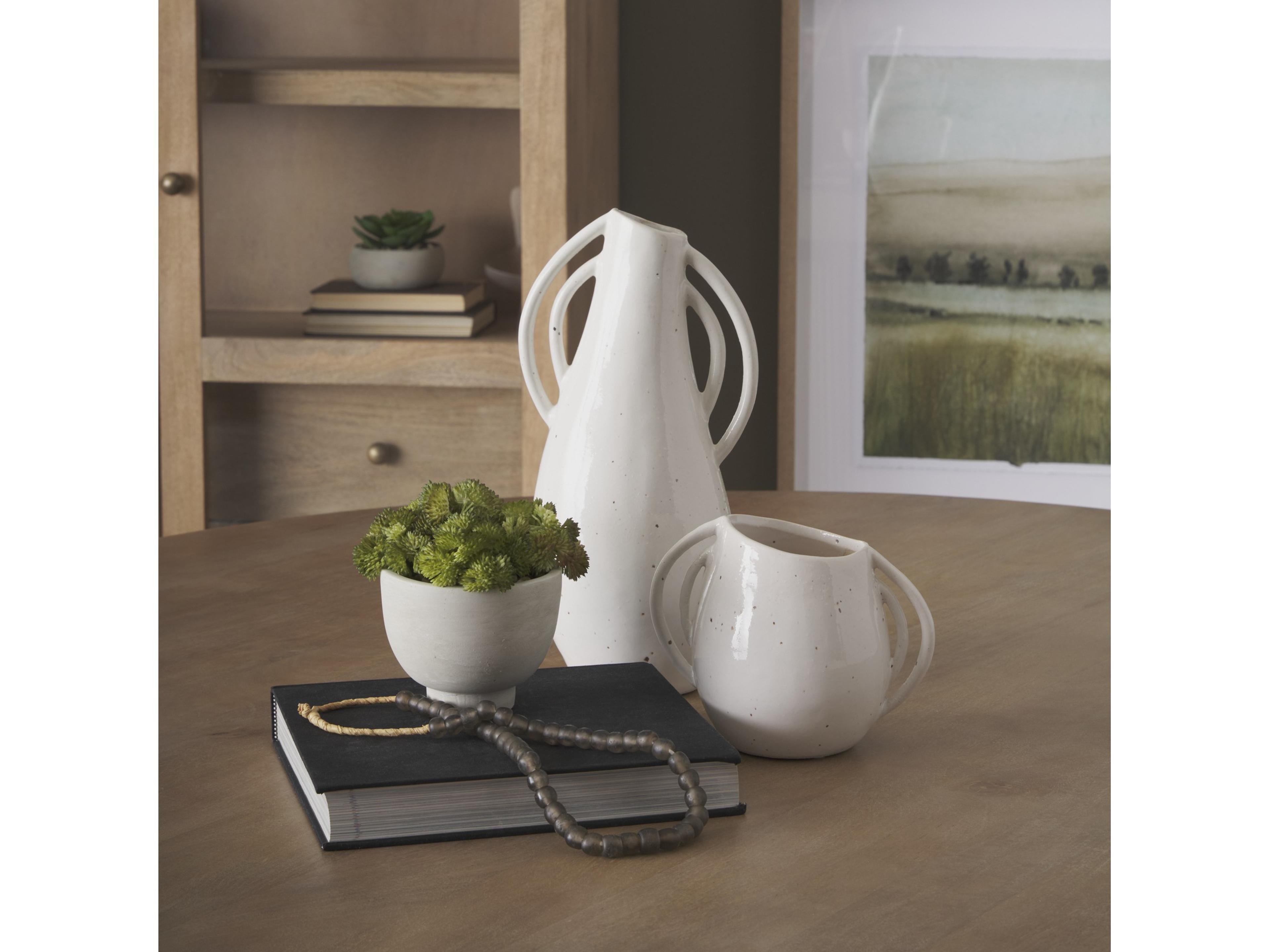 Mercana Urvi Short Off White Speckled Asymmetrical Ceramic Vase