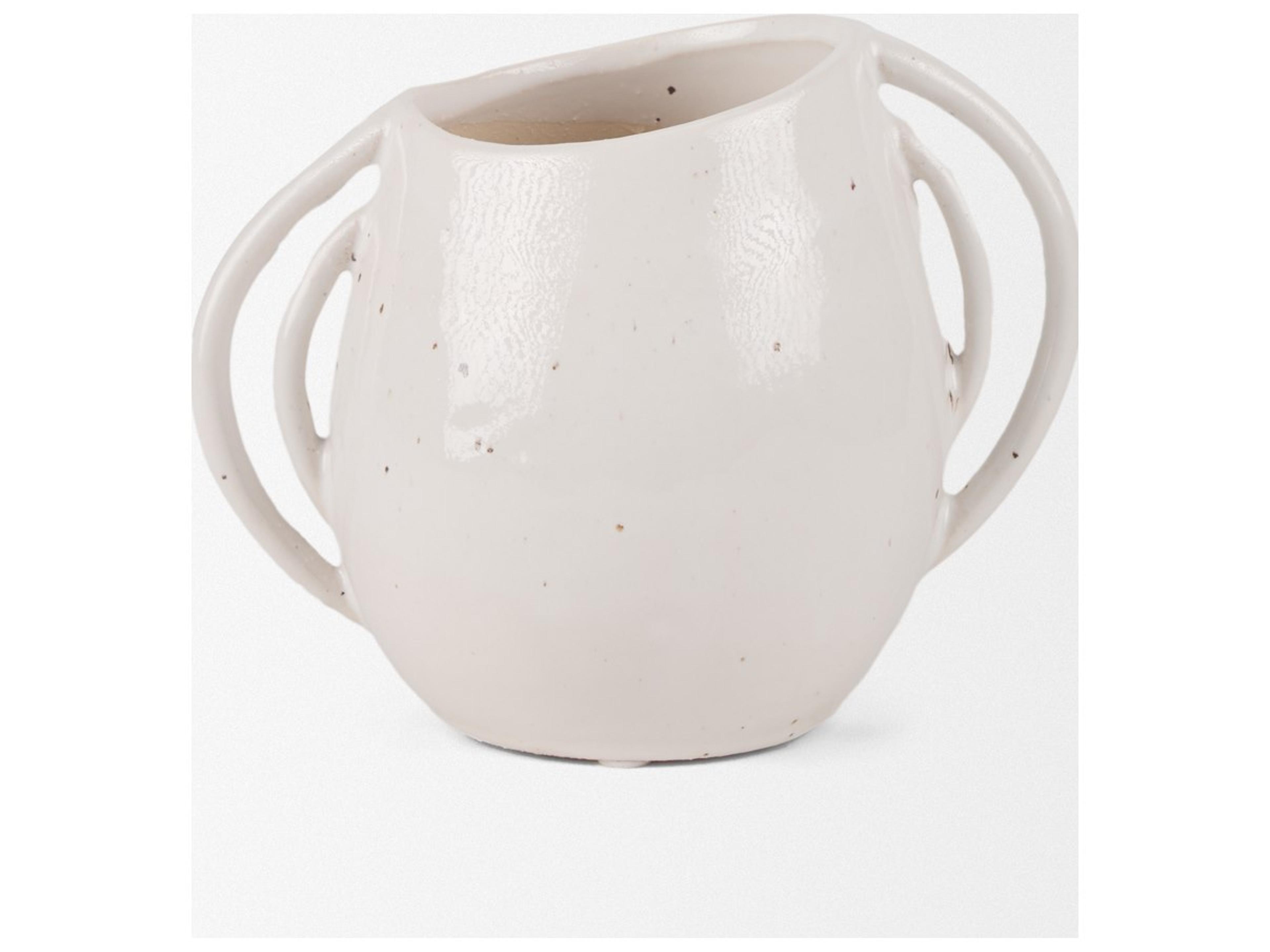 Mercana Urvi Short Off White Speckled Asymmetrical Ceramic Vase