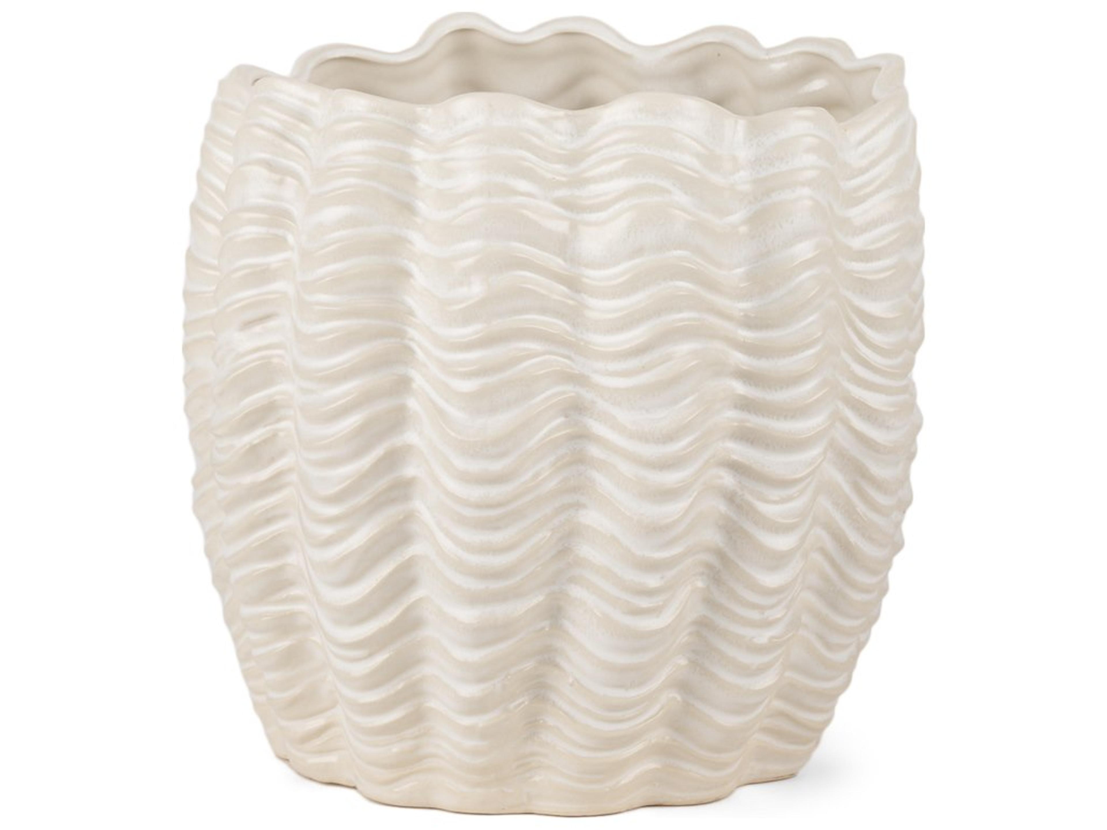 Velia Short Seashell Sculptural Cream Glazed Ceramic Vase