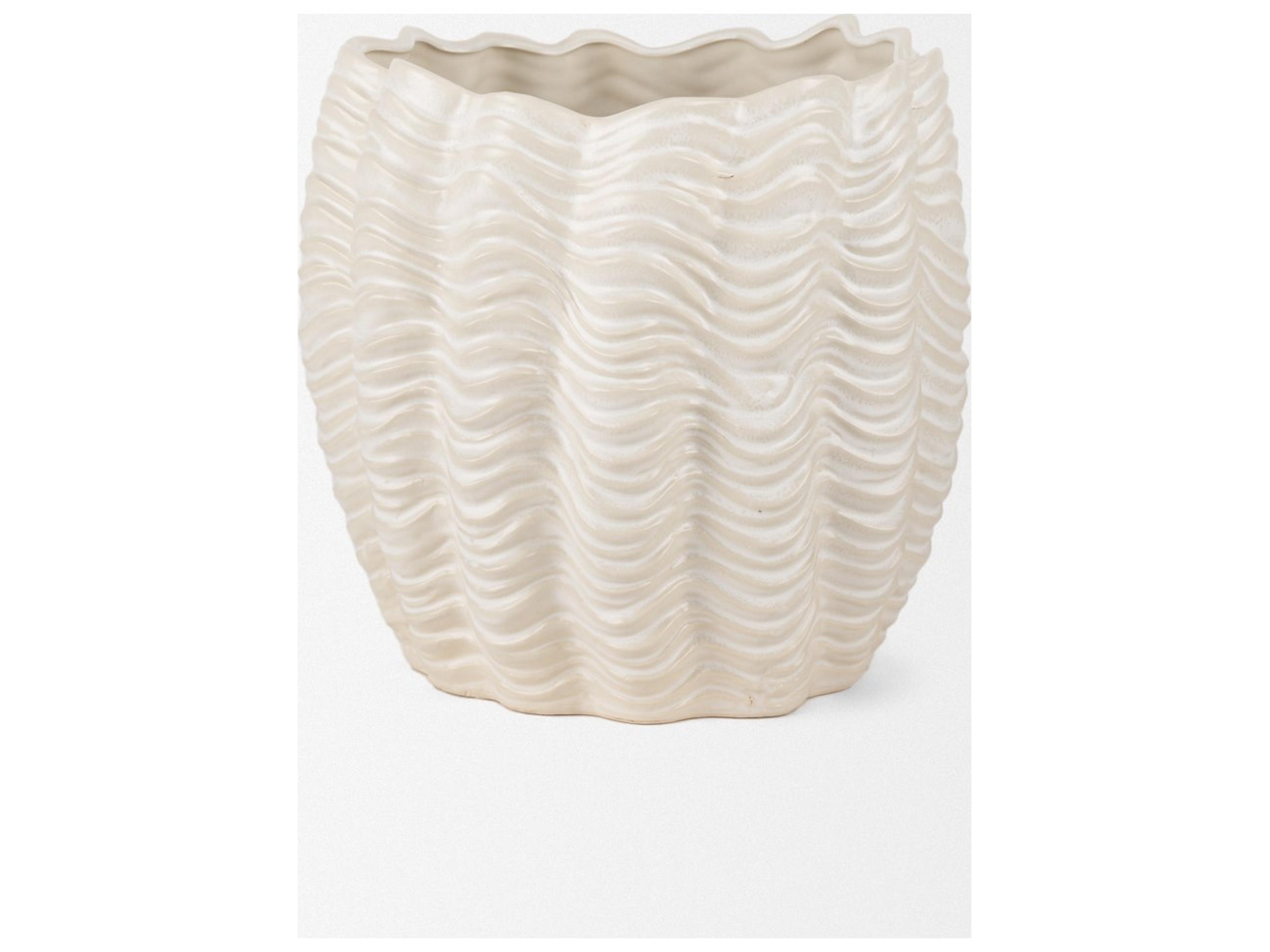 Mercana Velia Short Seashell Sculptural Cream Glazed Ceramic Vase