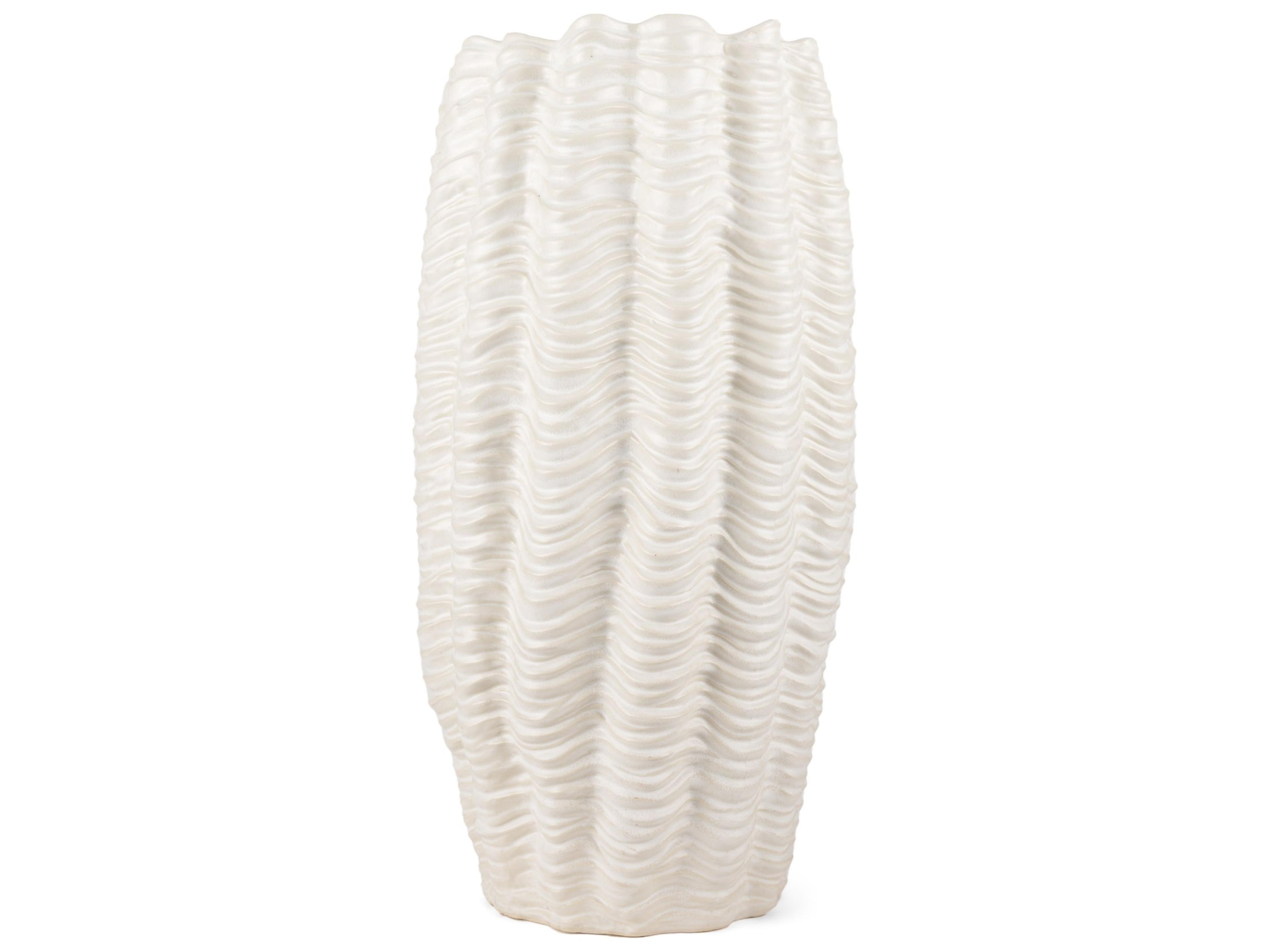 Velia Tall Seashell Sculptural Cream Glazed Ceramic Vase