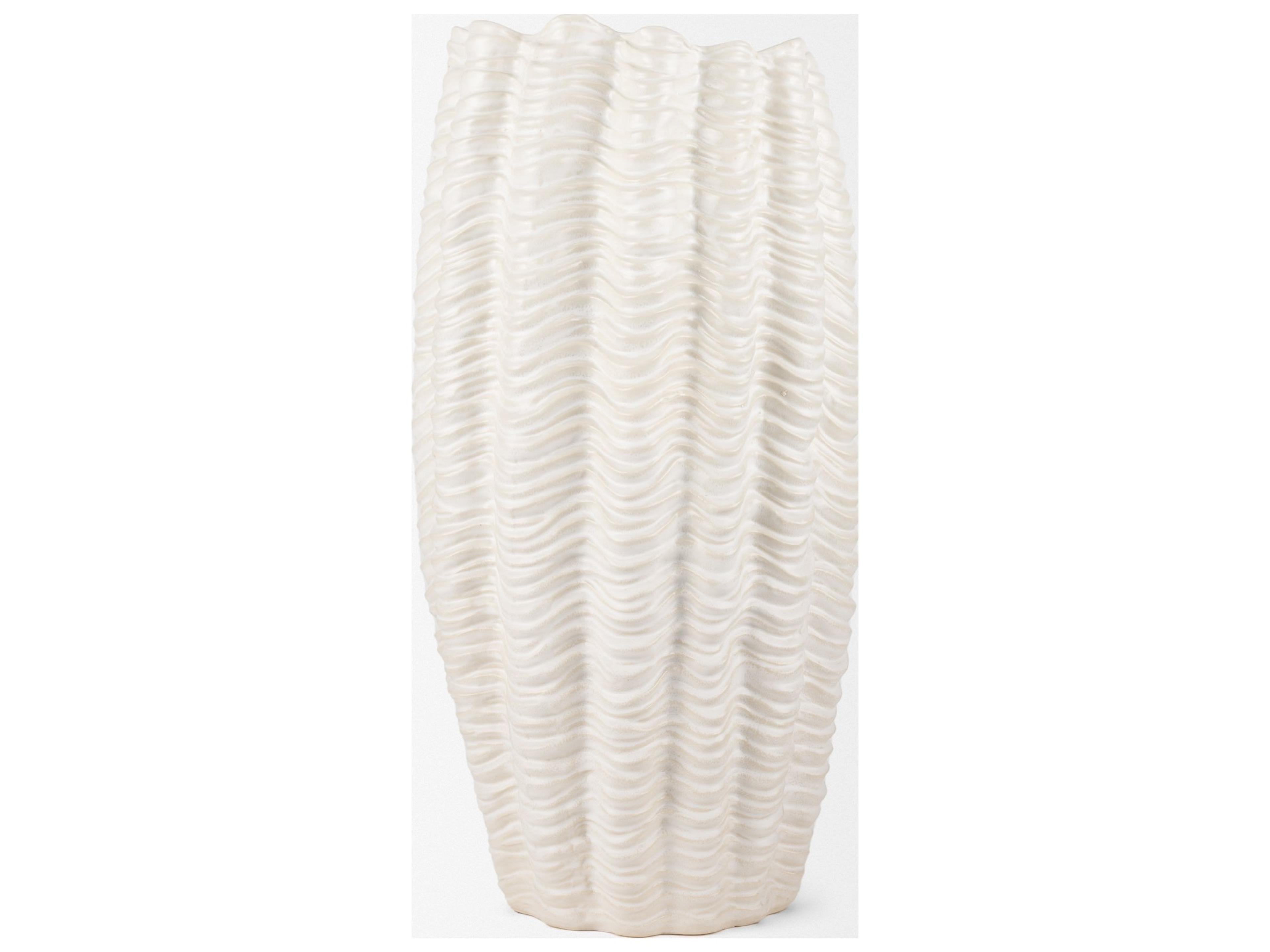 Mercana Velia Tall Seashell Sculptural Cream Glazed Ceramic Vase