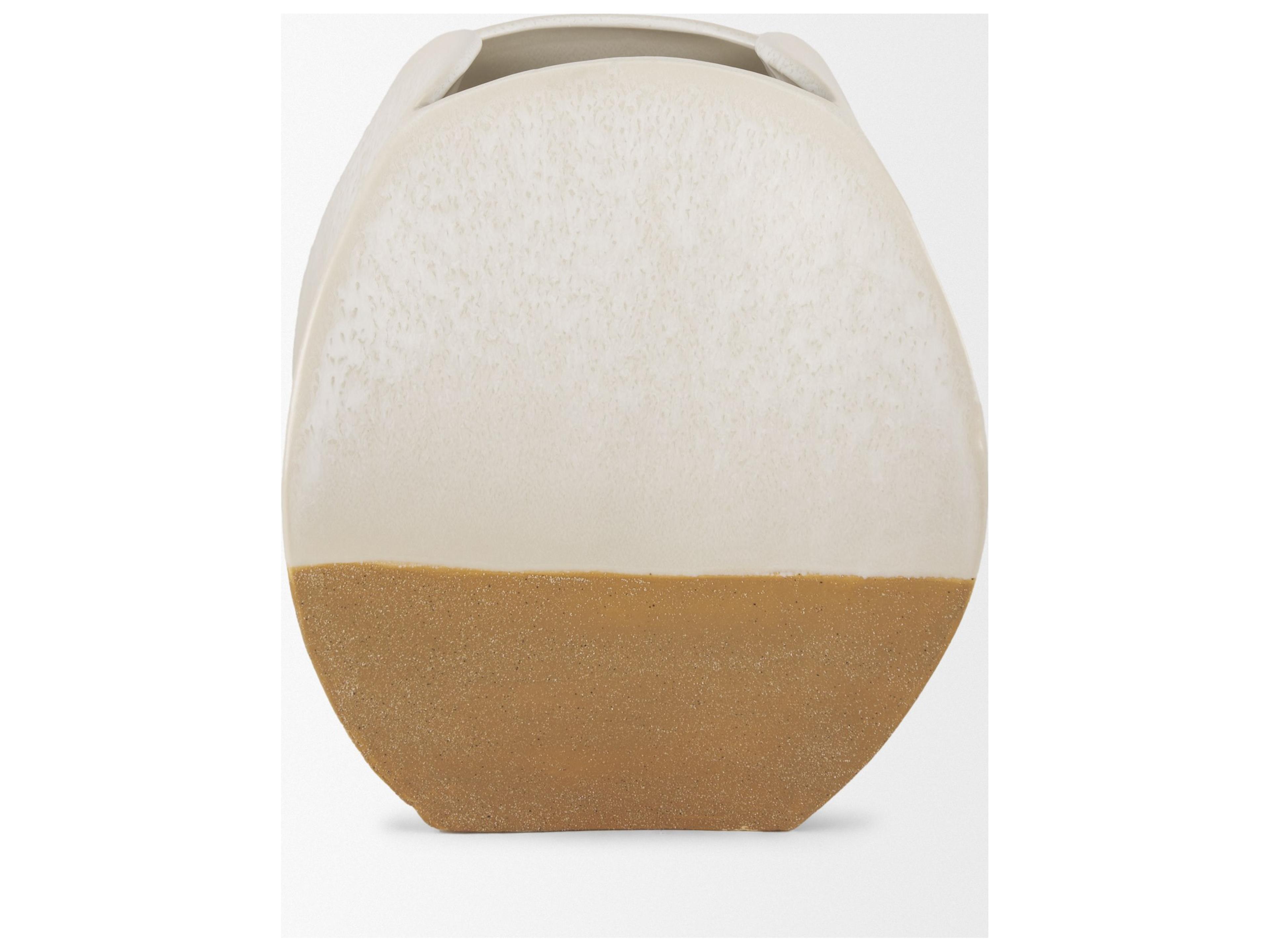 Mercana Vania Short Off White w/ Tan Textured Ceramic Vase
