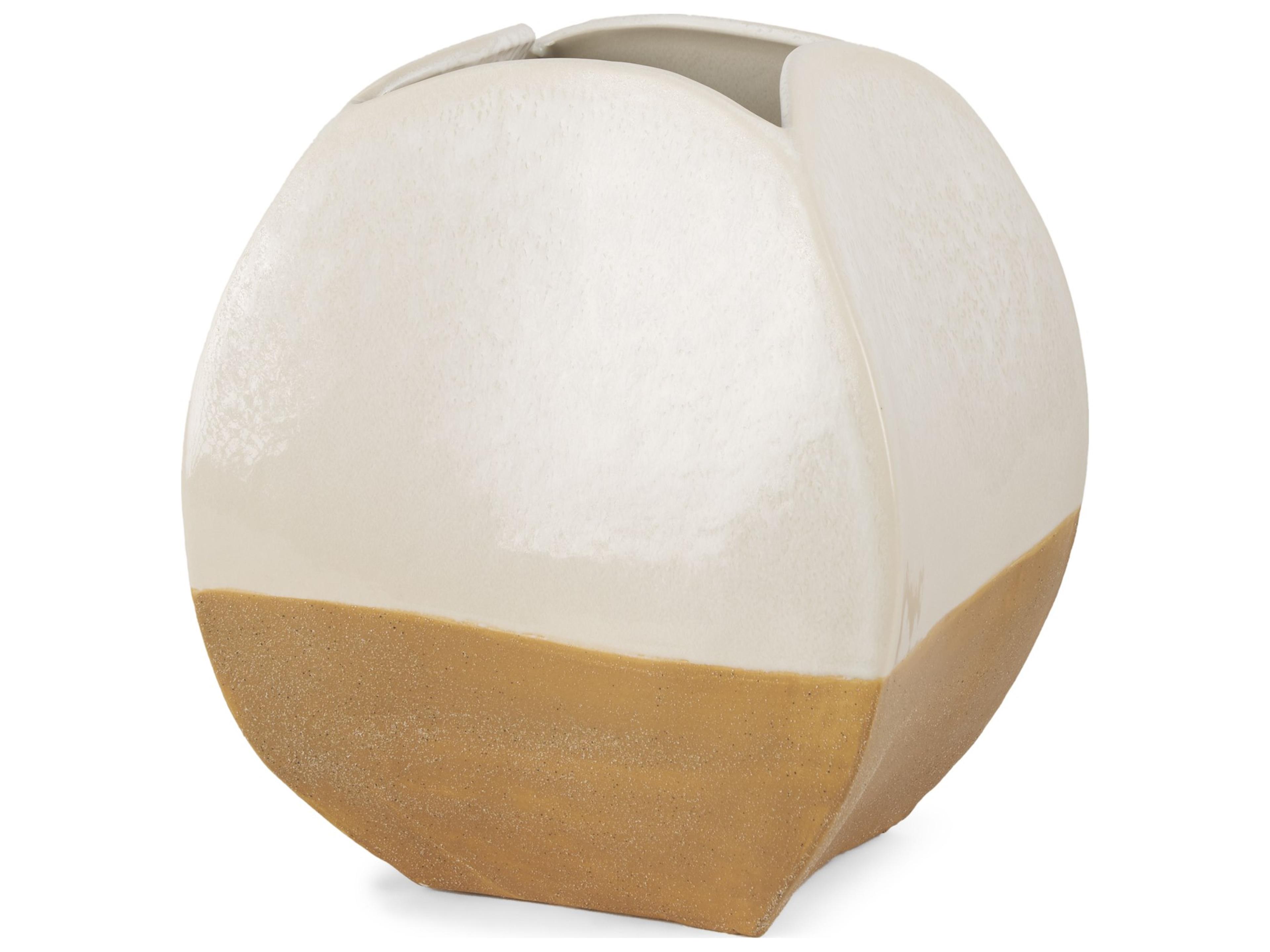 Vania Short Off White w/ Tan Textured Ceramic Vase