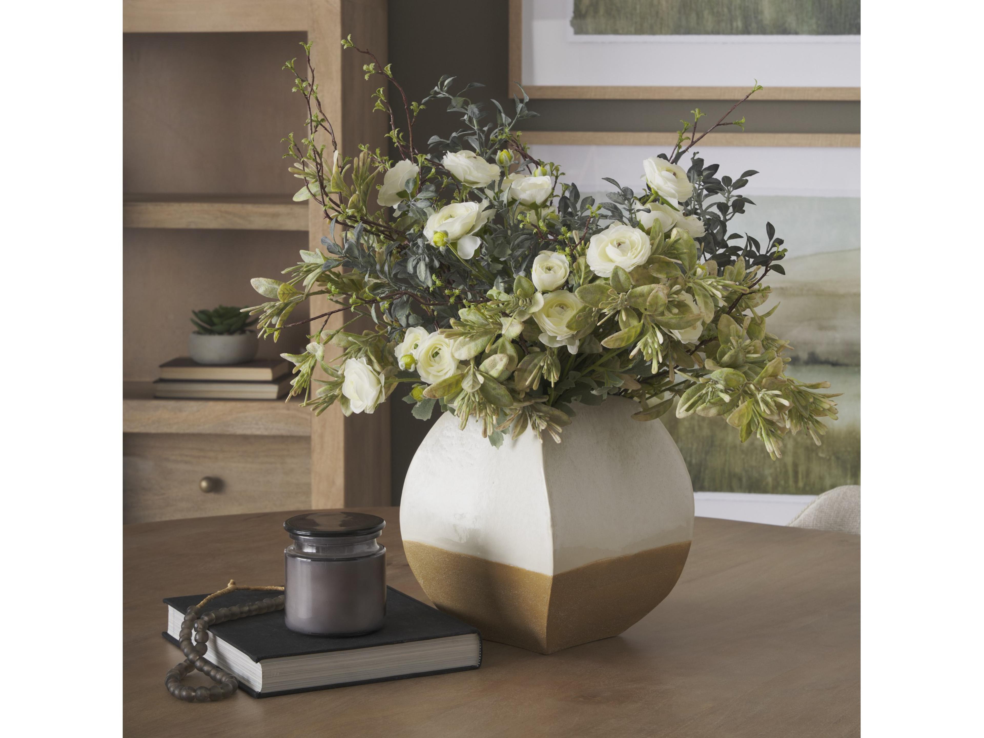 Mercana Vania Short Off White w/ Tan Textured Ceramic Vase