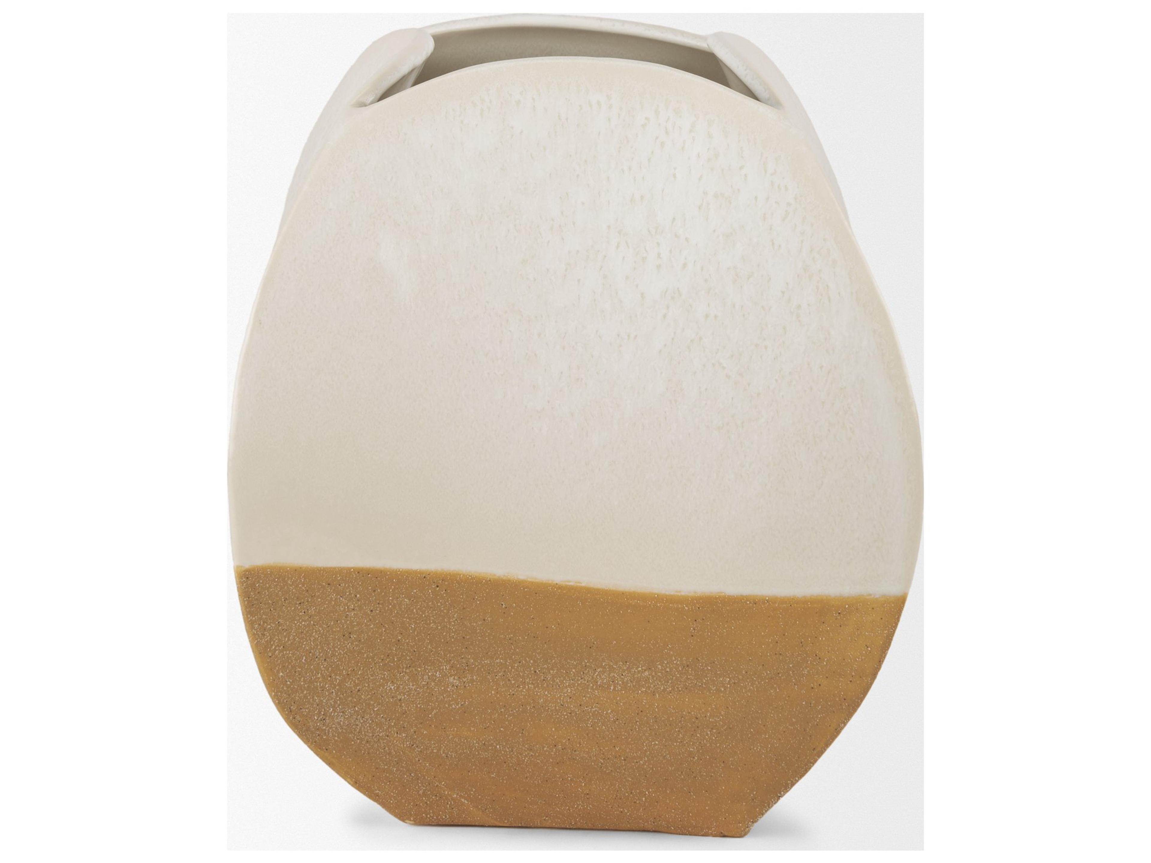 Mercana Vania Short Off White w/ Tan Textured Ceramic Vase