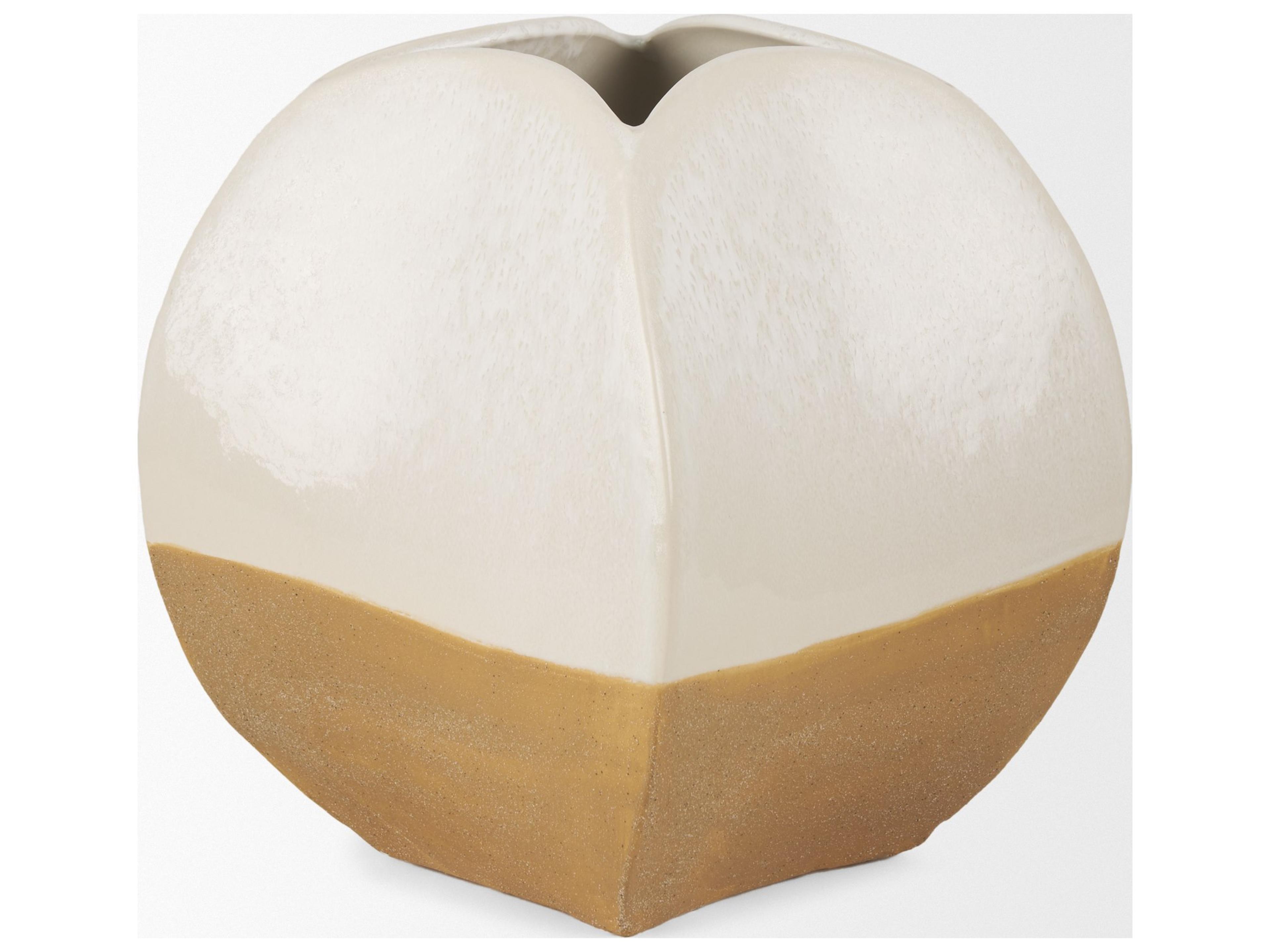 Mercana Vania Short Off White w/ Tan Textured Ceramic Vase