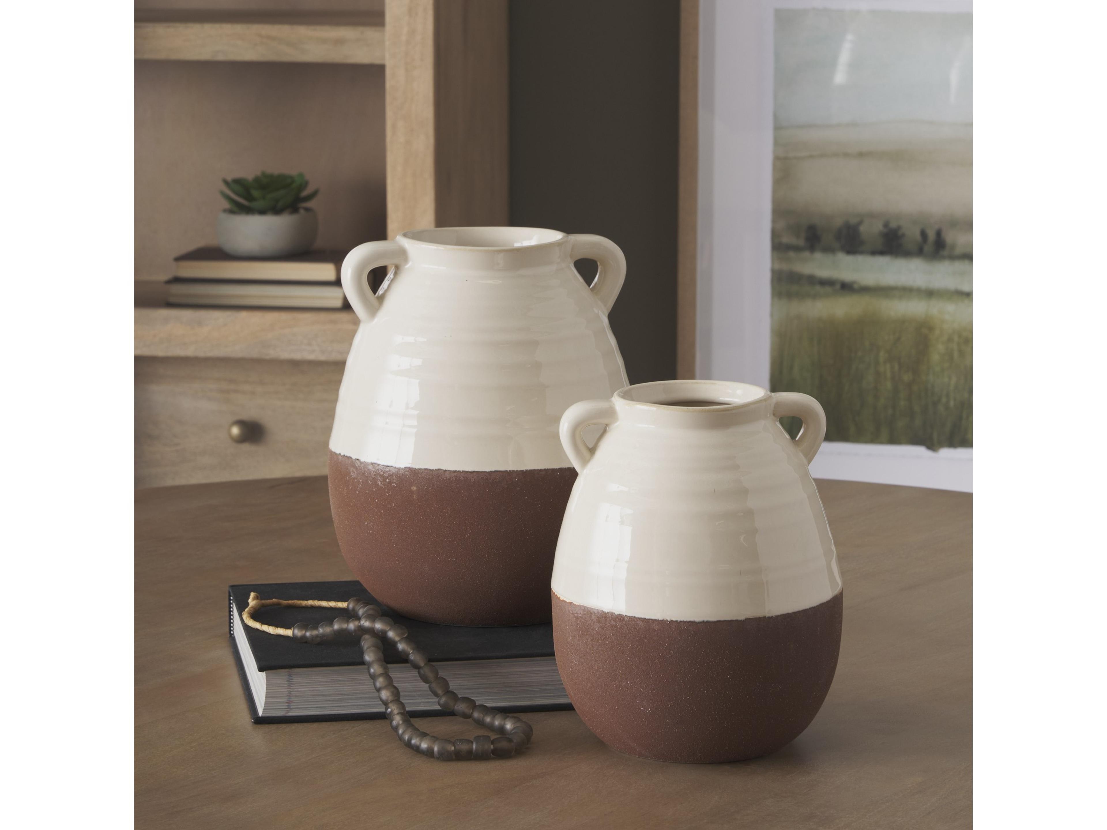 Mercana Tryna Large Beige w/ Matte Brown Ceramic Vase