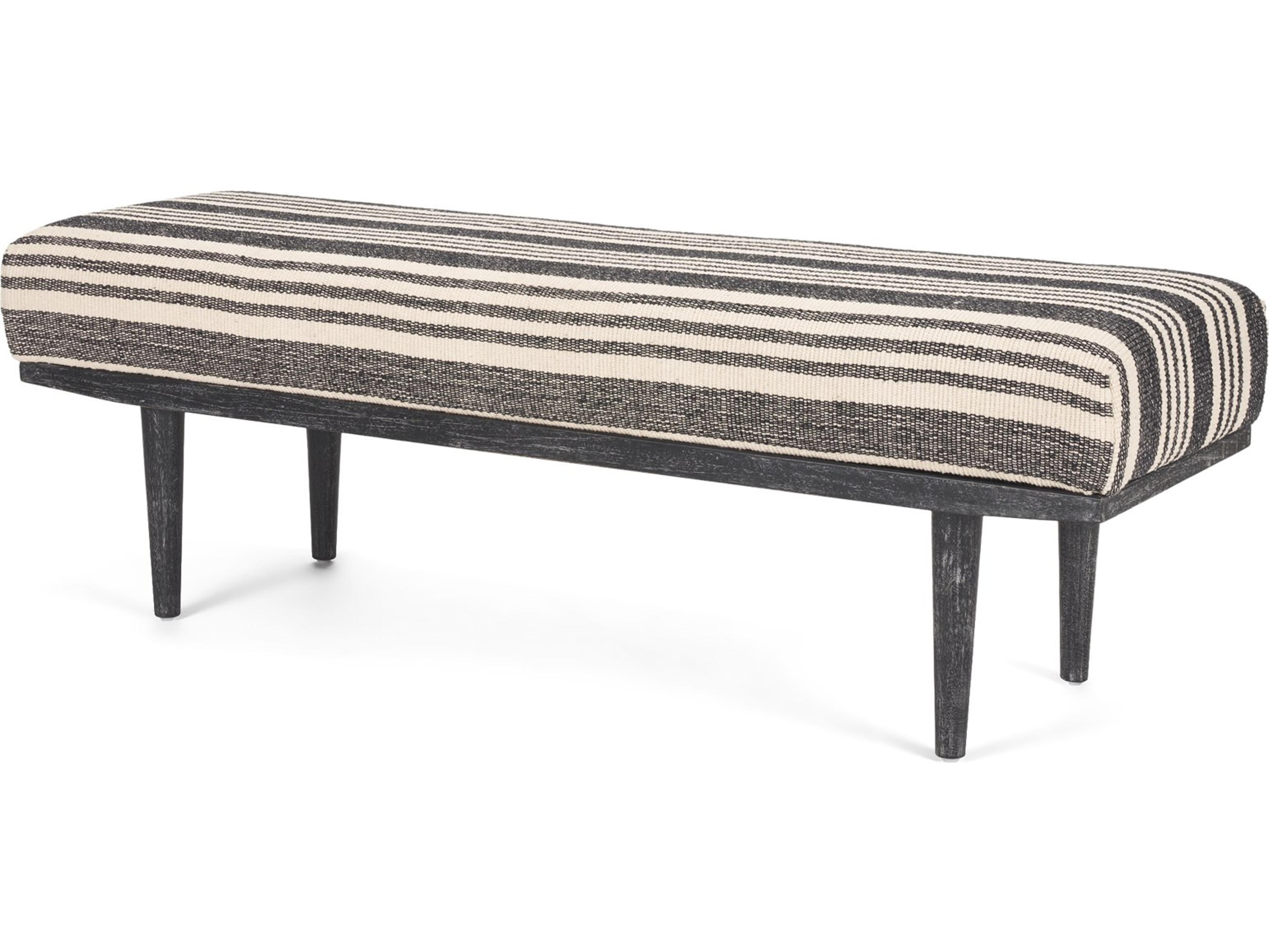 Shae Black Wood w/ Black and Cream Upholstered Bench