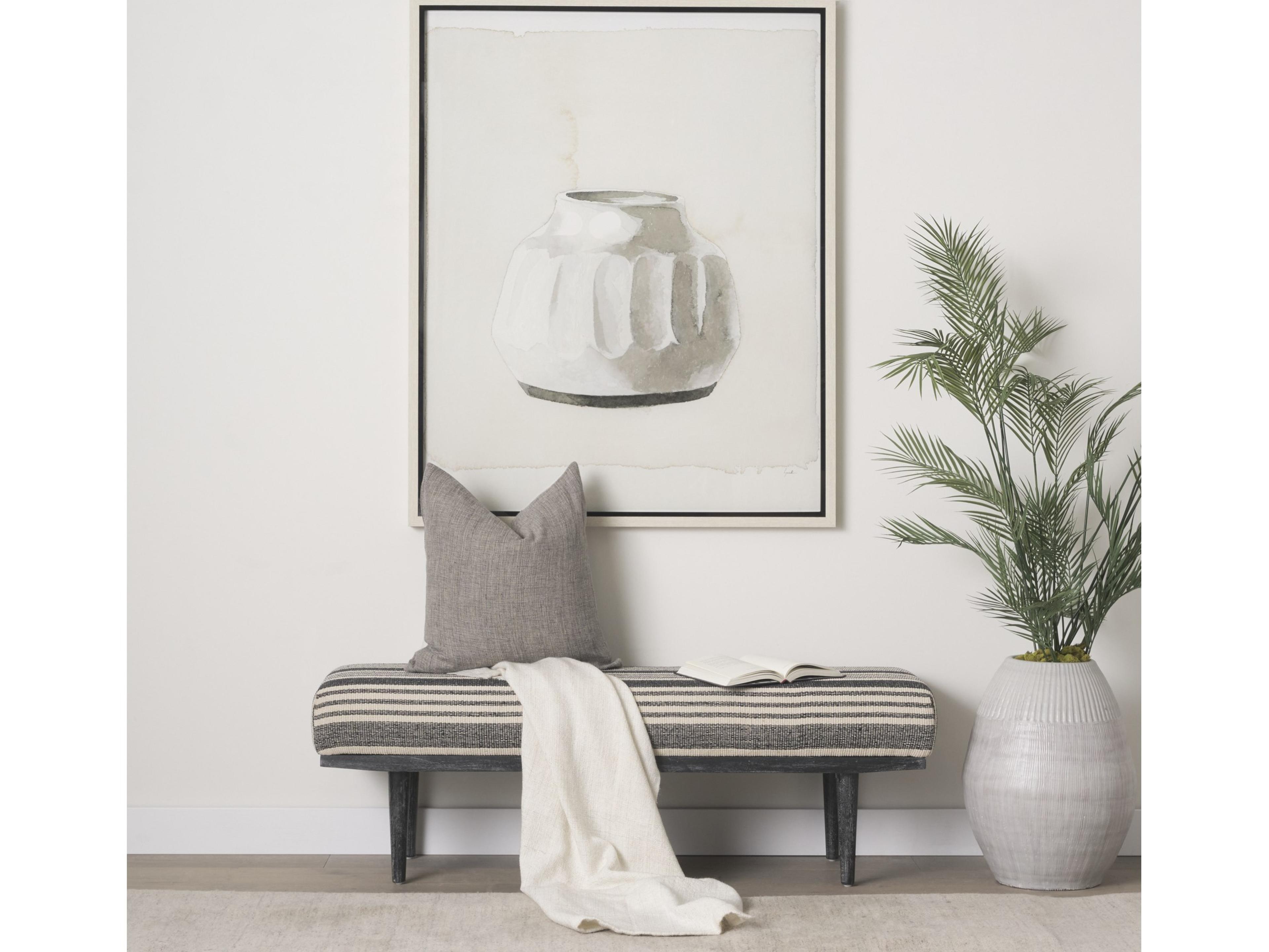 Mercana Shae Black Wood w/ Black and Cream Upholstered Bench