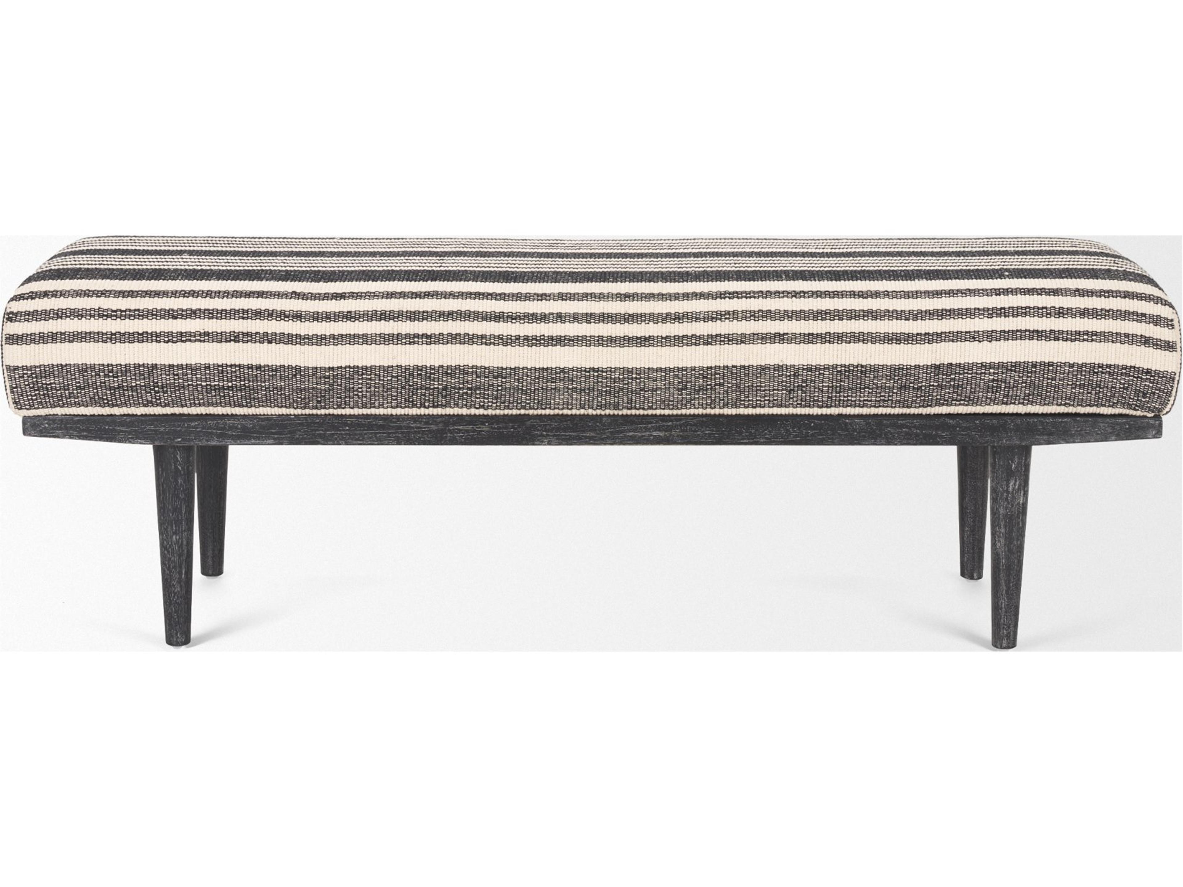 Mercana Shae Black Wood w/ Black and Cream Upholstered Bench