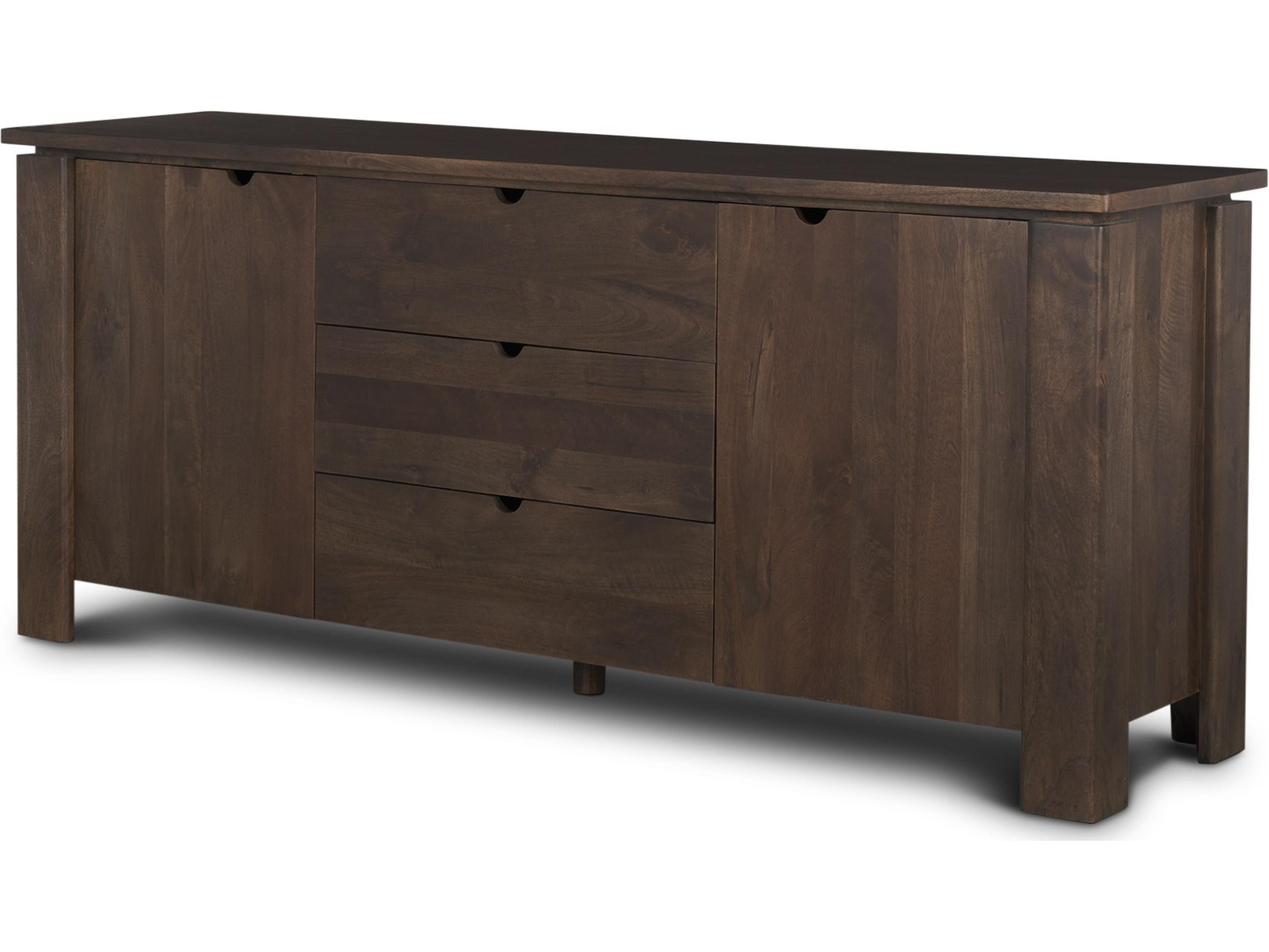 Wallen 2 Door Solid Dark Brown Wood w/ 3 Drawers Sideboard