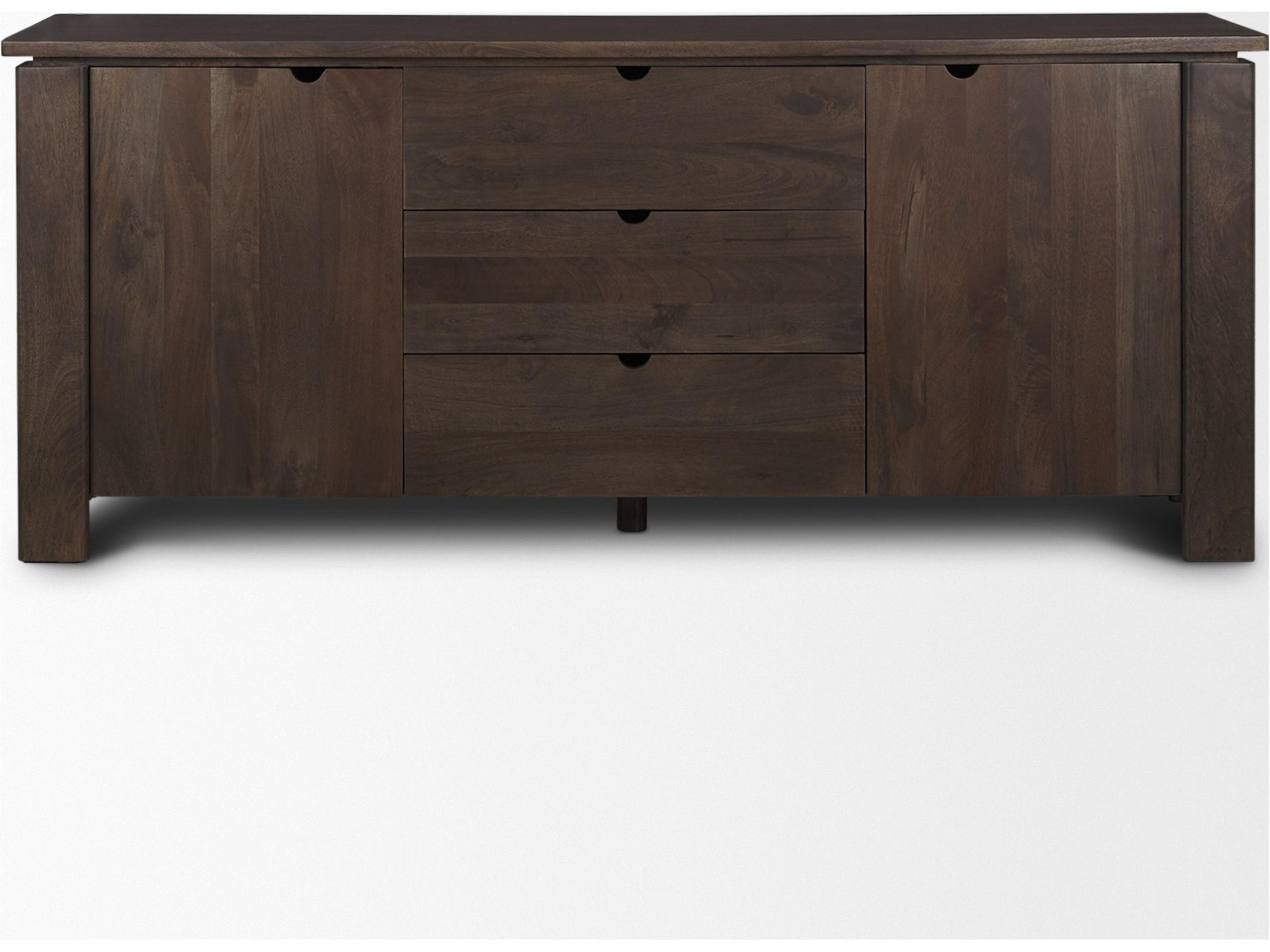 Mercana Wallen 2 Door Solid Dark Brown Wood w/ 3 Drawers Sideboard