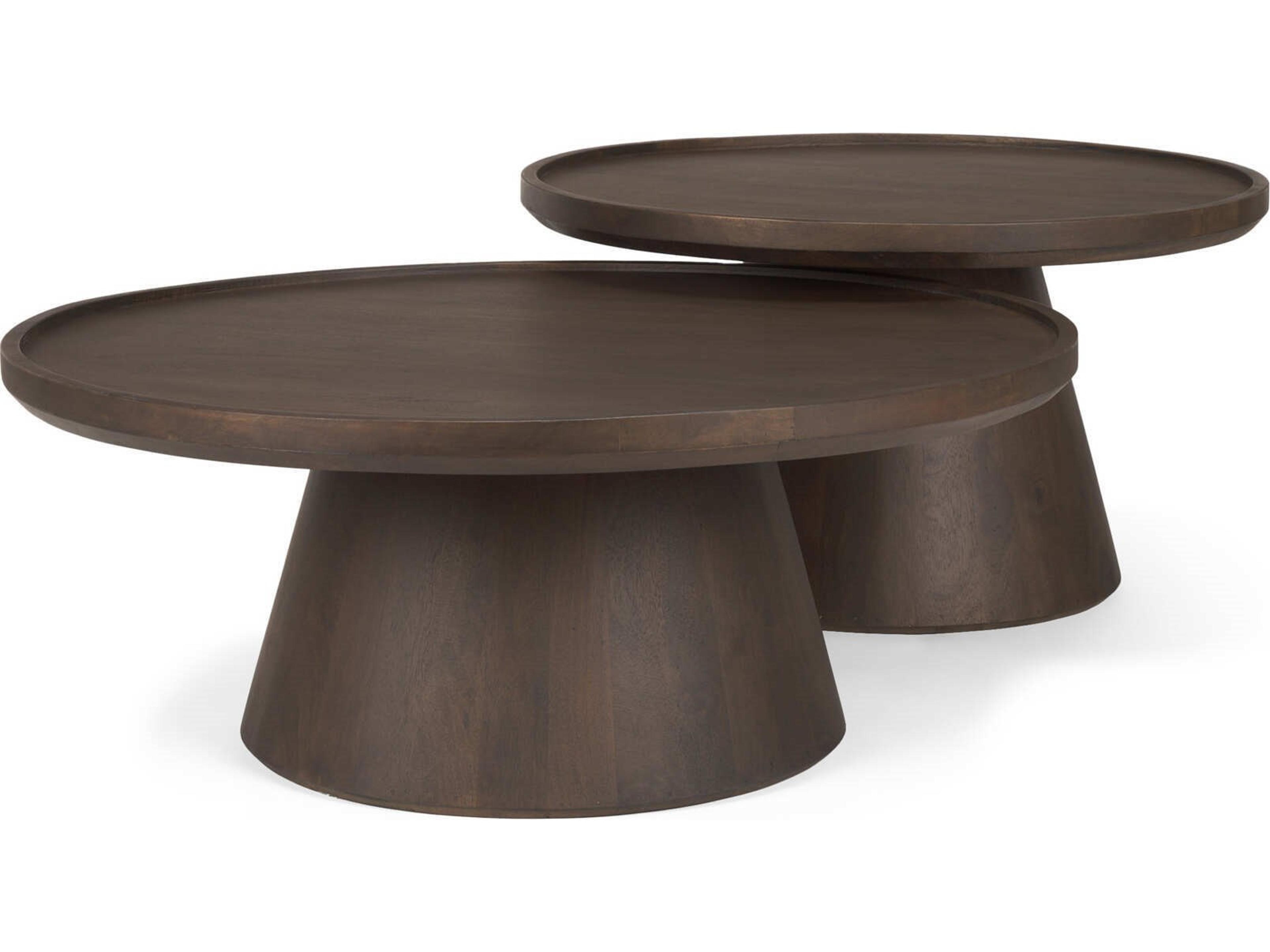 Takoda Dark Brown Wood Tapered Drum Nesting Coffee Tables