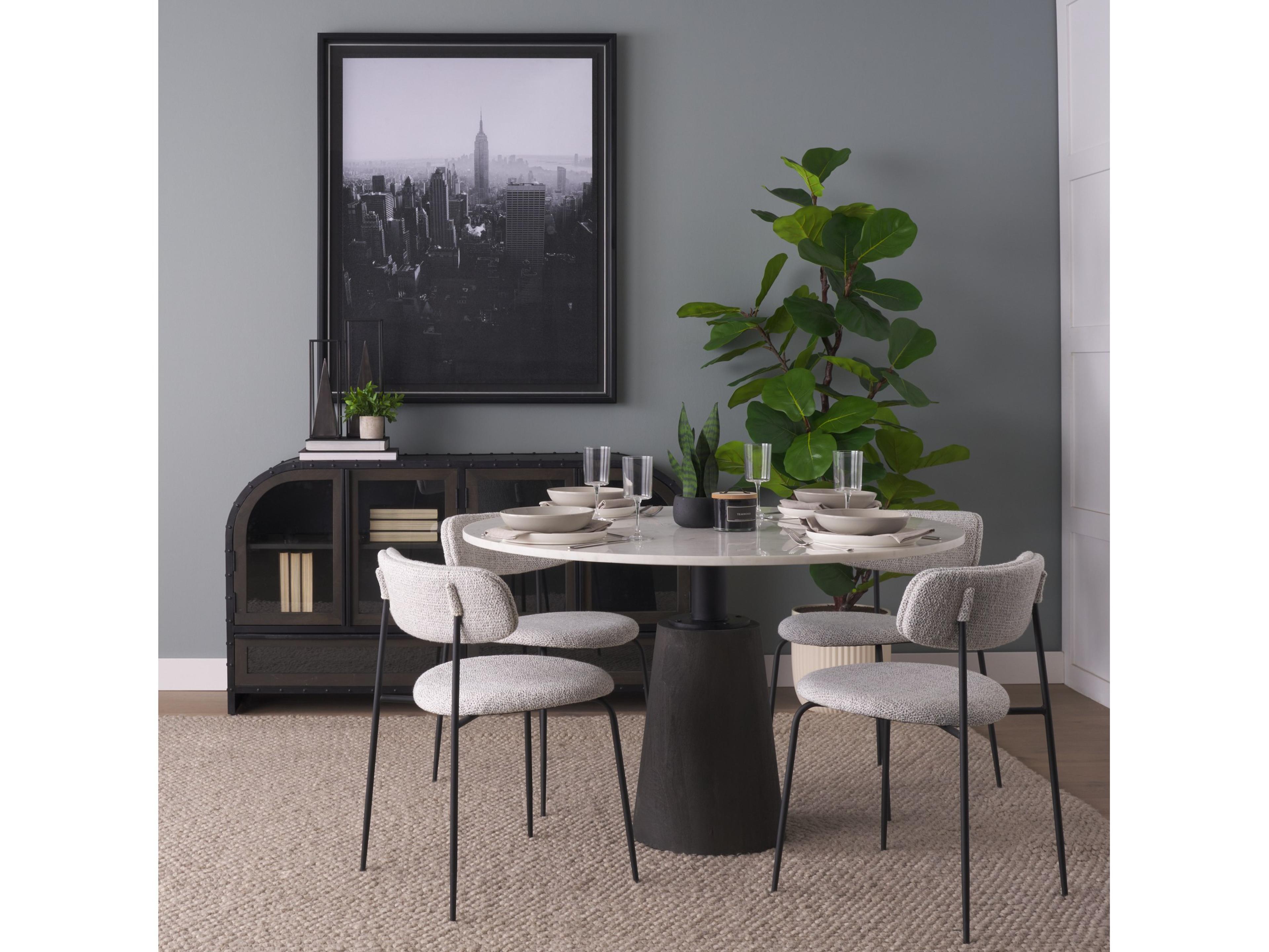 Mercana Casey Matte Black Metal w/ Gray Fabric Dining Chair