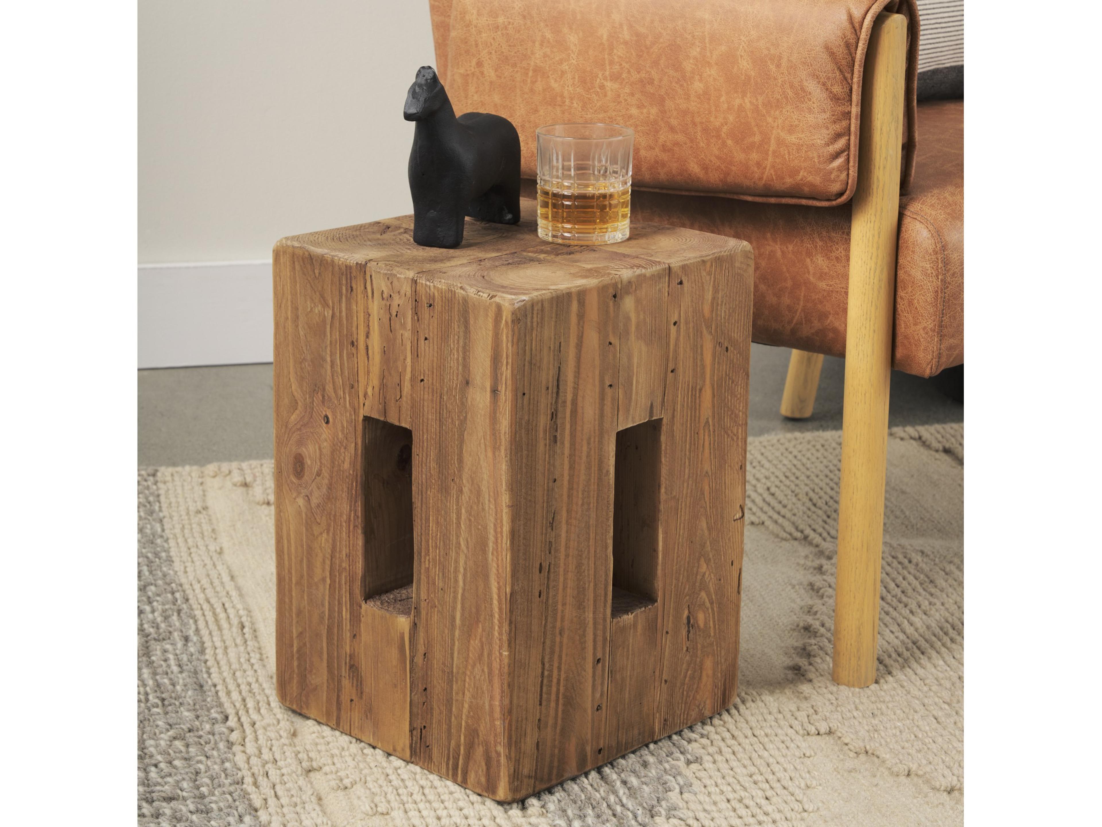 Mercana Waylen Natural Wood Block Accent Stool