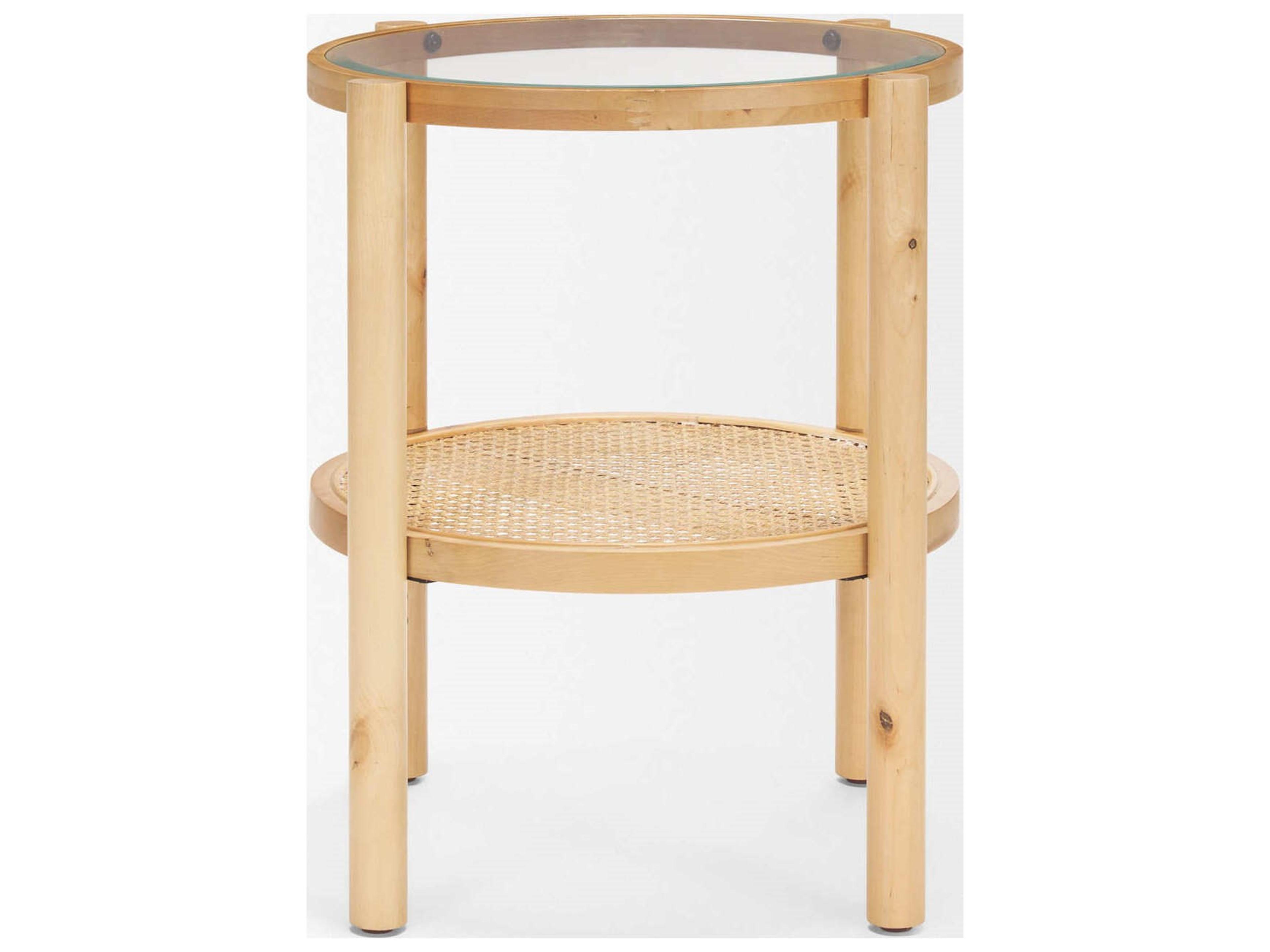 Mercana Weslyn Solid Light Brown Wood and Glass Top w/ Cane Side Table