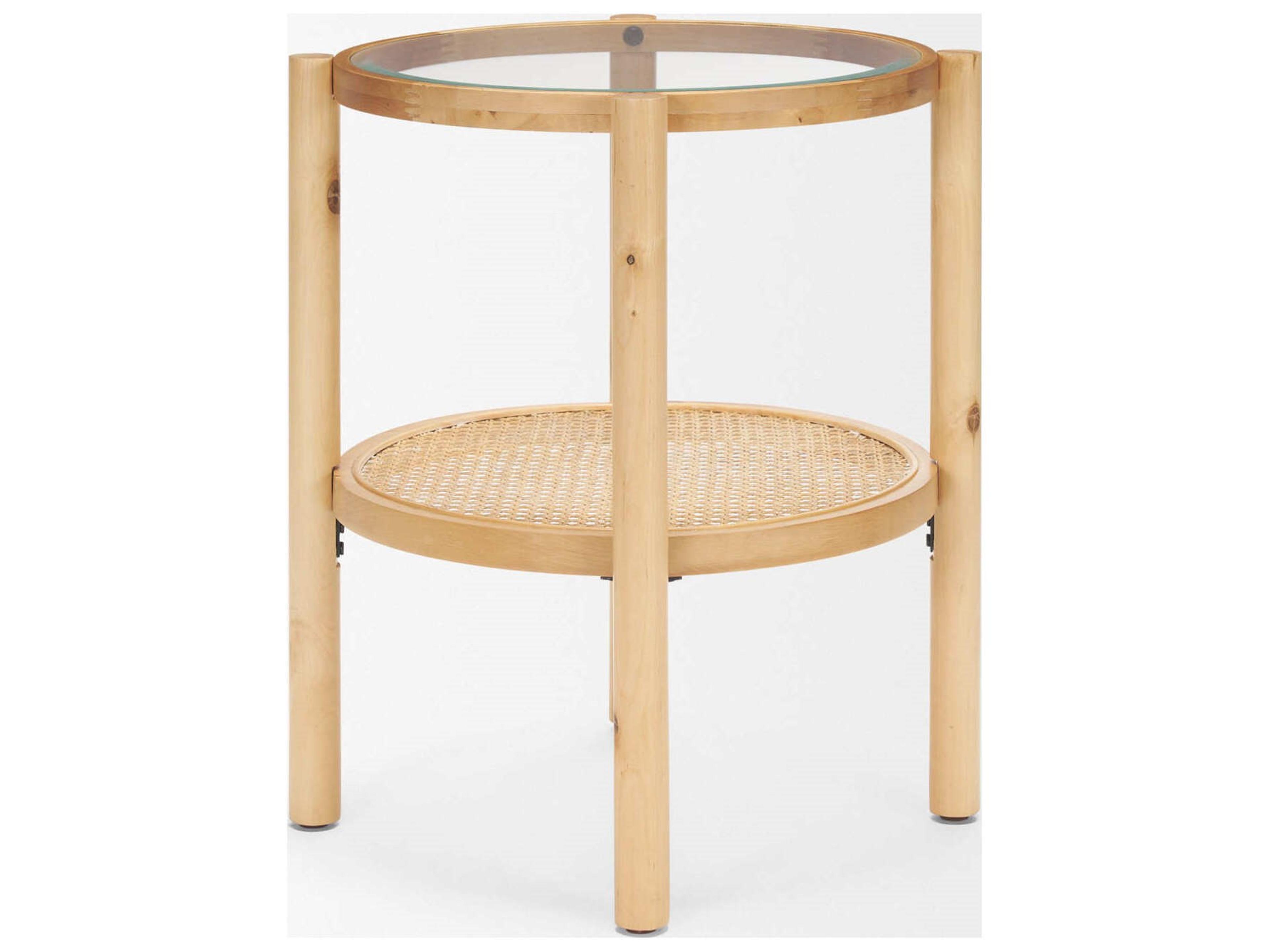 Mercana Weslyn Solid Light Brown Wood and Glass Top w/ Cane Side Table