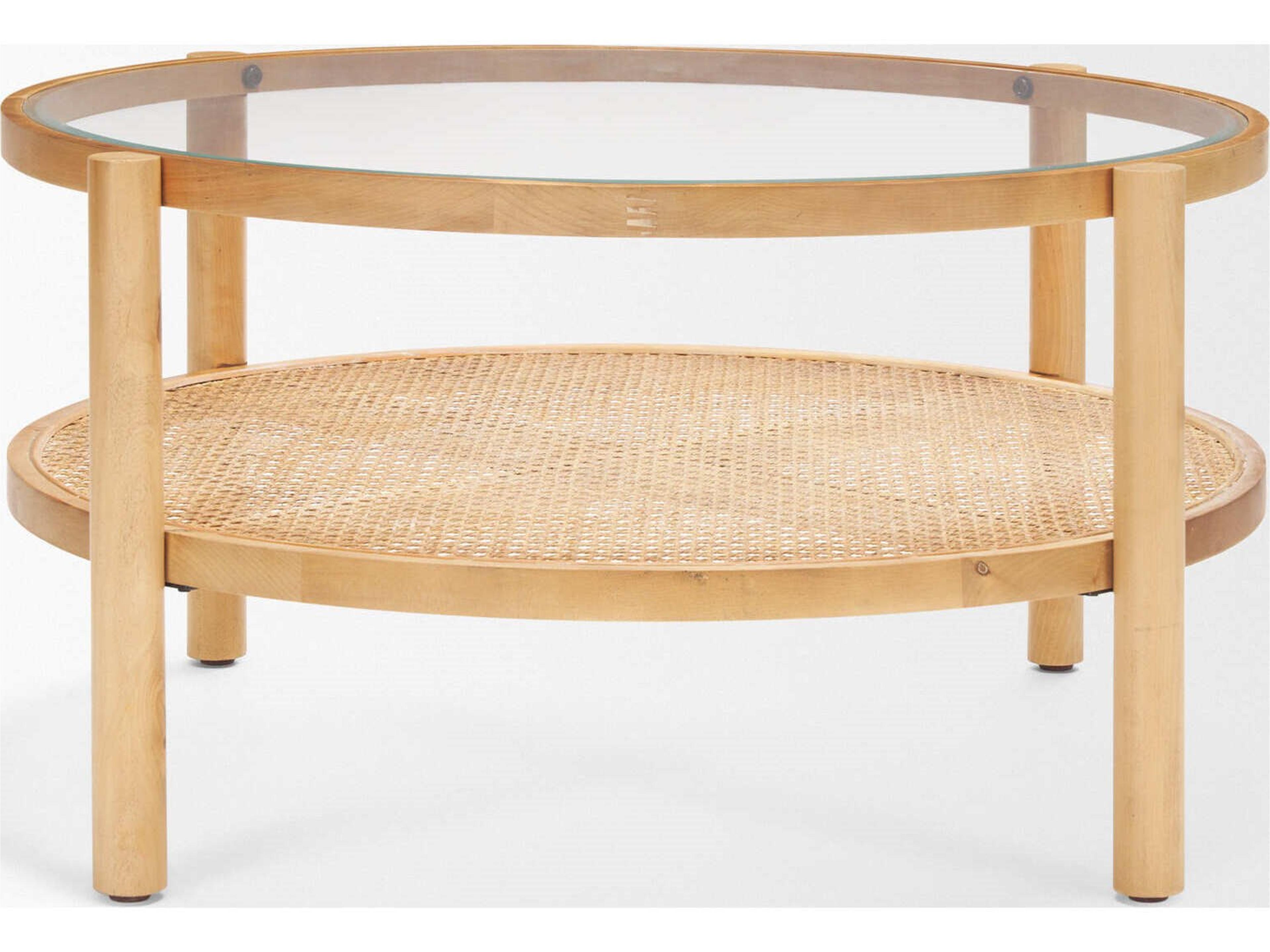 Mercana Weslyn Solid Light Brown Wood and Glass Top w/ Cane Coffee Table