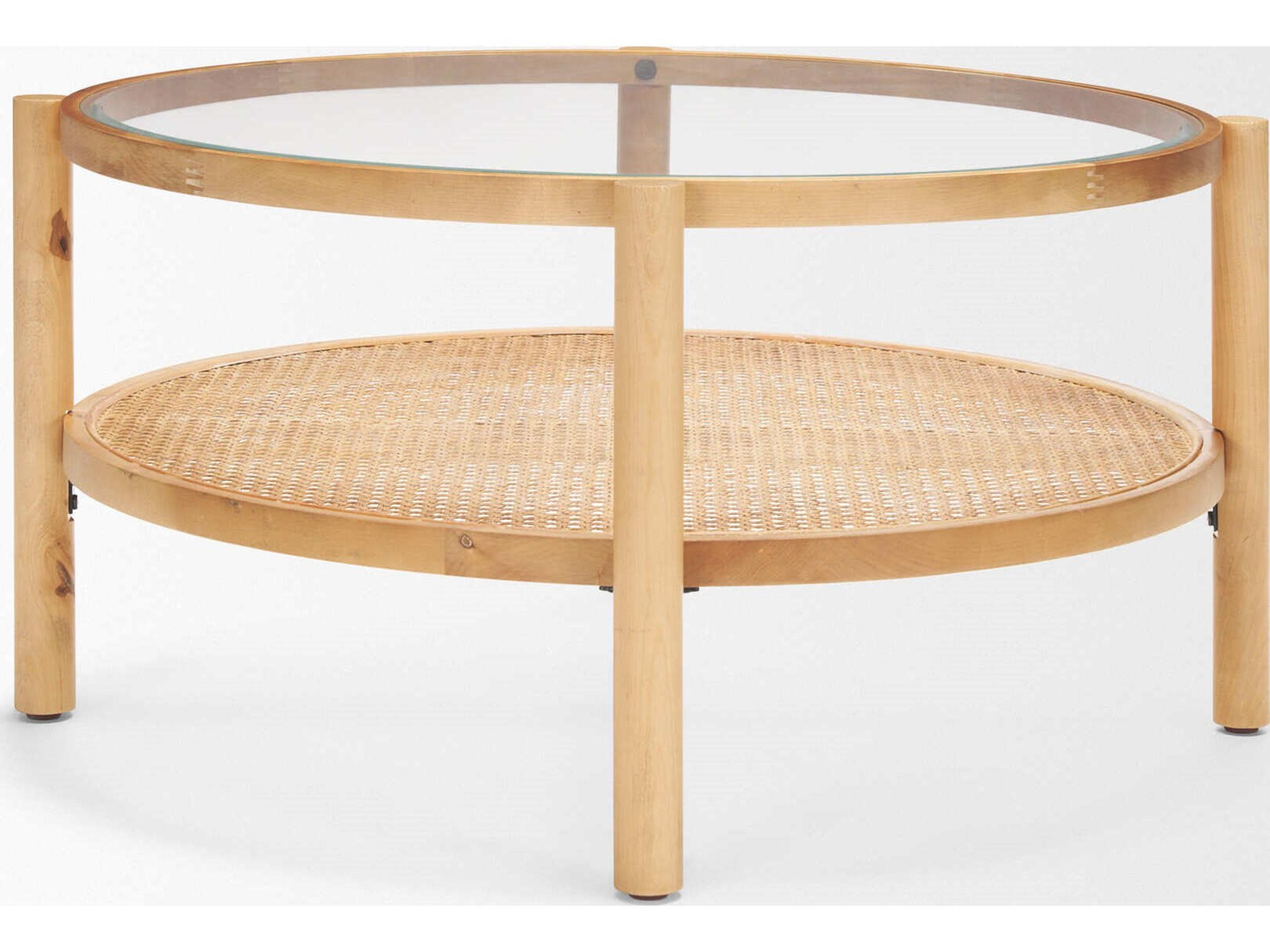 Mercana Weslyn Solid Light Brown Wood and Glass Top w/ Cane Coffee Table