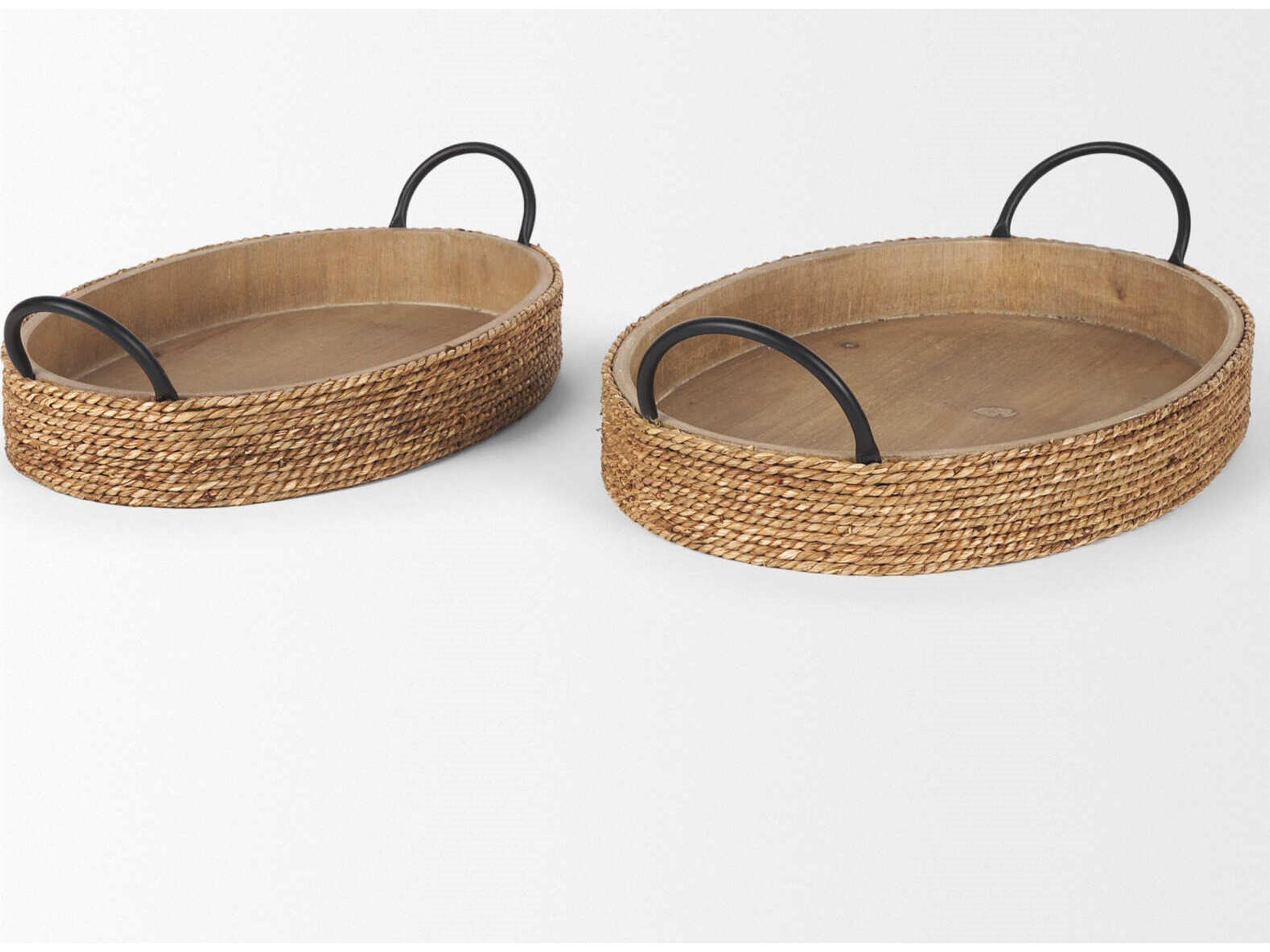 Mercana Wheaton Light Brown Wood w/ Natural Jute Serving Trays