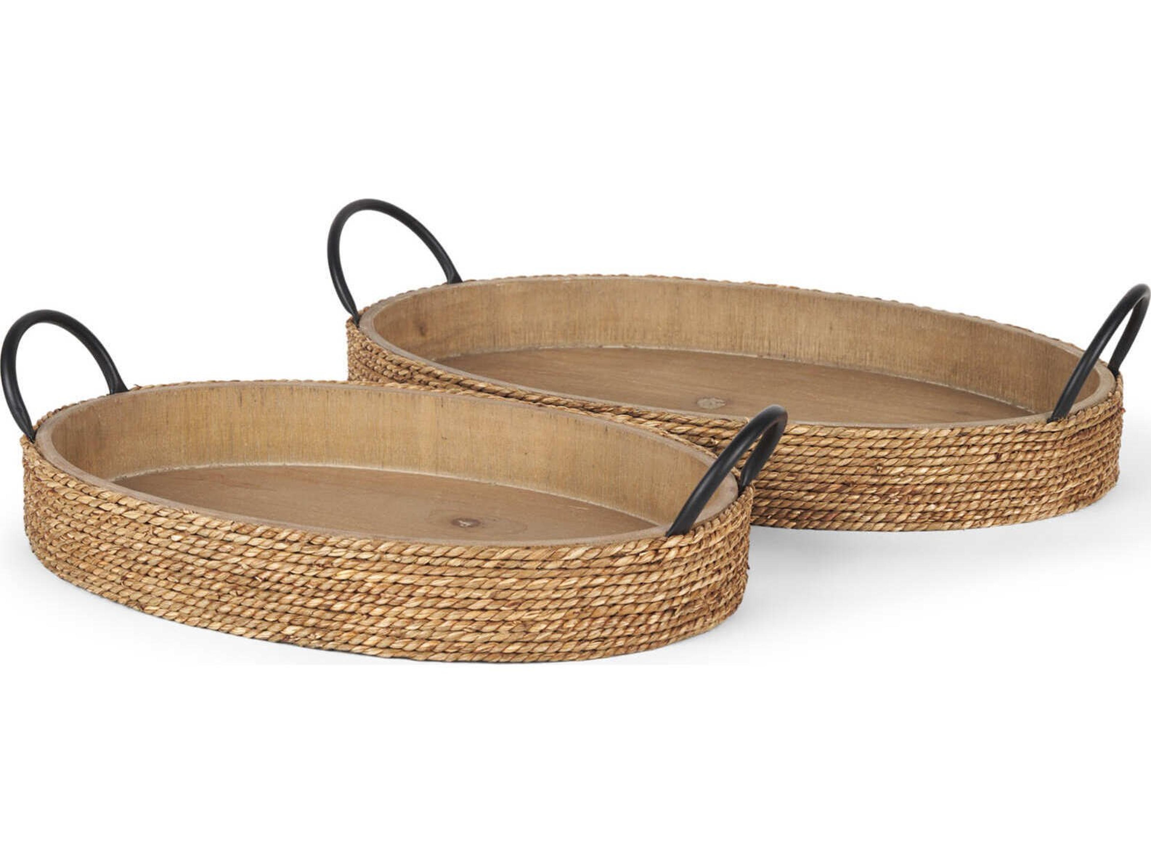 Mercana Wheaton Light Brown Wood w/ Natural Jute Serving Trays