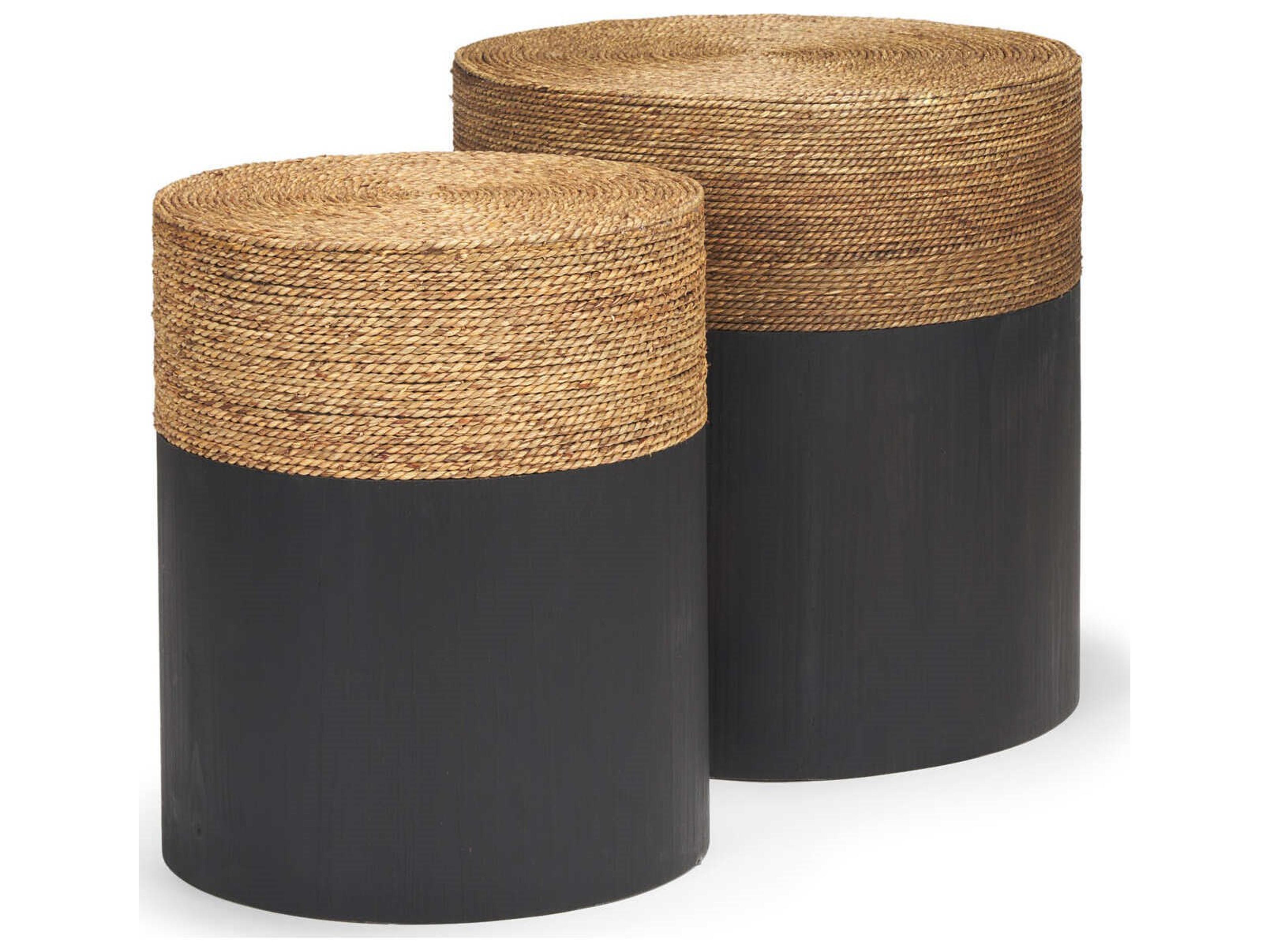 Wenopa Matte Black Wood w/ Natural Jute Accent Tables