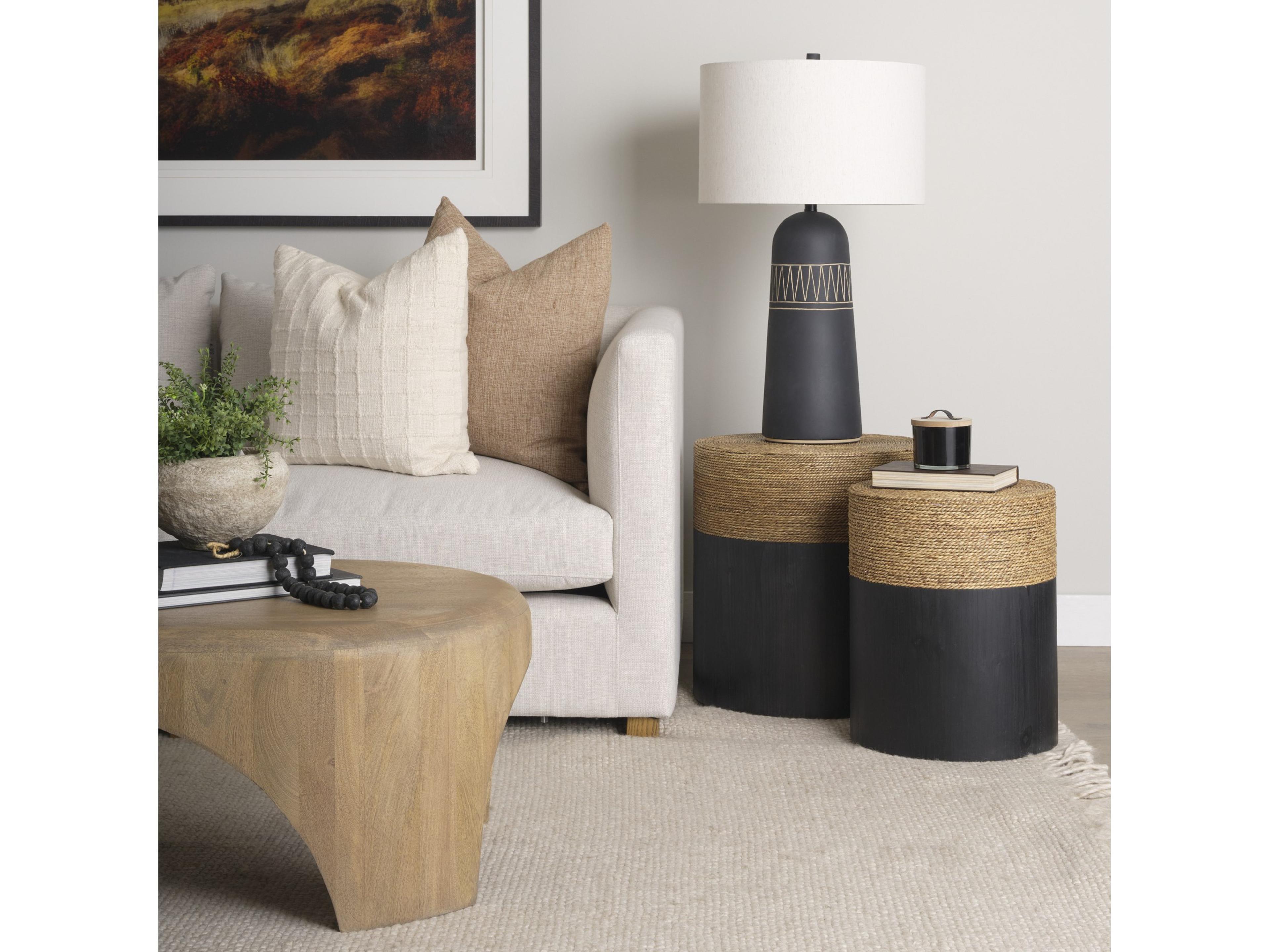 Mercana Wenopa Matte Black Wood w/ Natural Jute Accent Tables