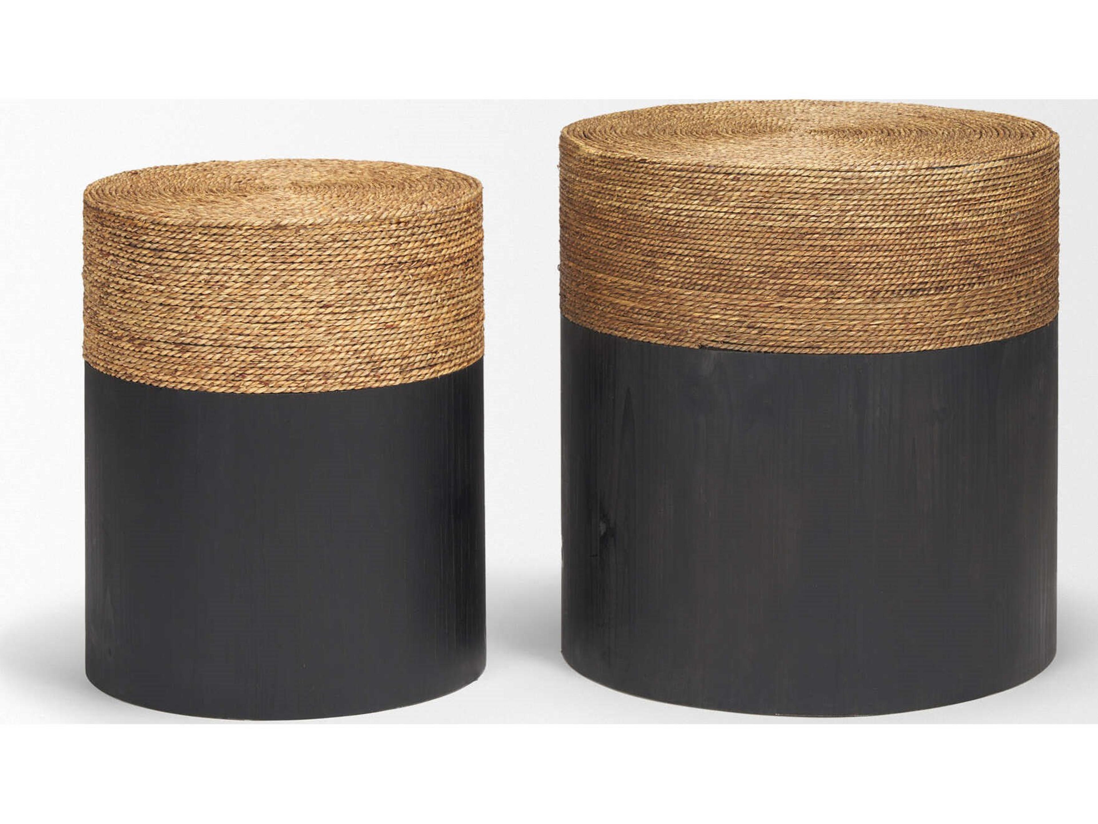 Mercana Wenopa Matte Black Wood w/ Natural Jute Accent Tables