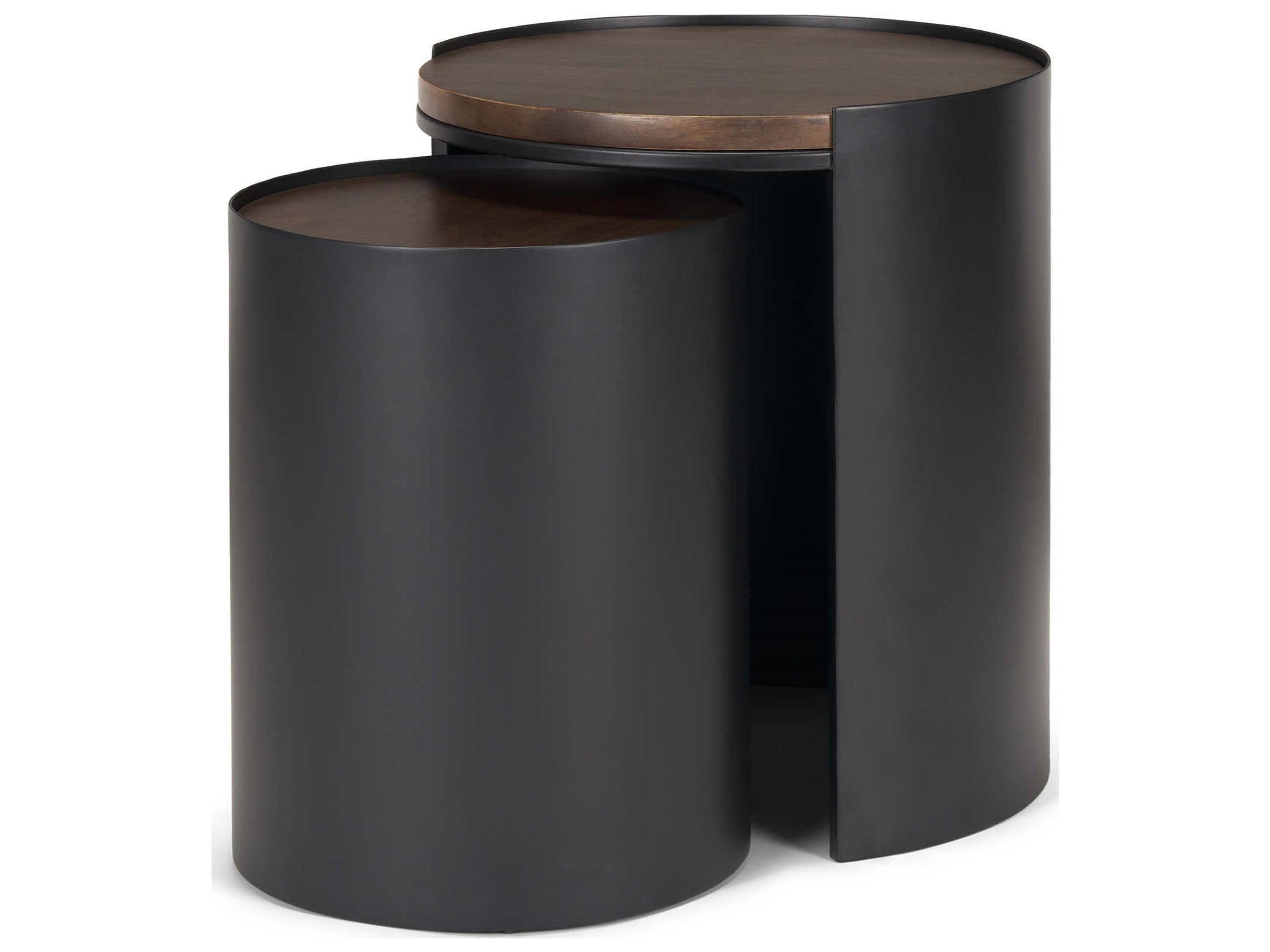 Varden Matte Black Metal w/ Dark Brown Wood Top Nesting Accent Tables