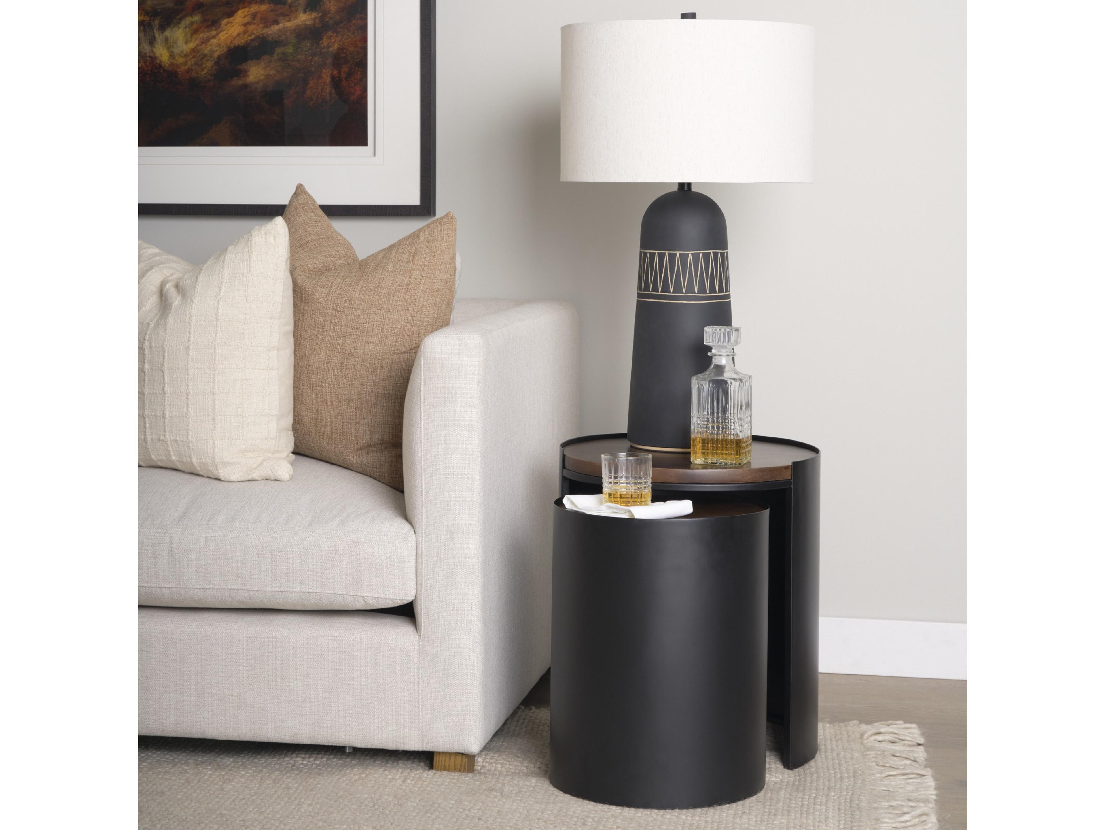 Mercana Varden Matte Black Metal w/ Dark Brown Wood Top Nesting Accent Tables