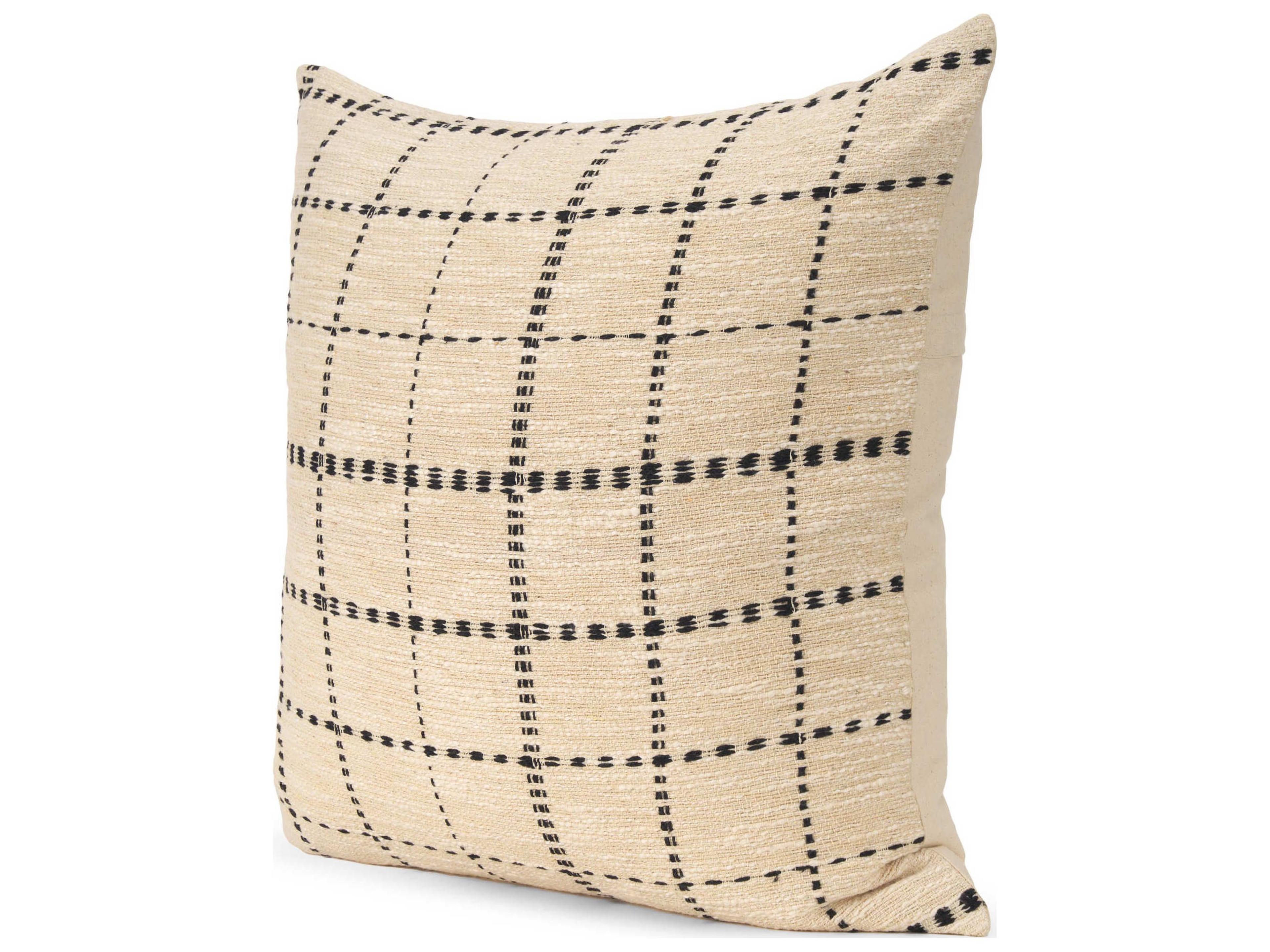 Jaela Beige and Black Striped Checkered Decorative Square Pillow Cover