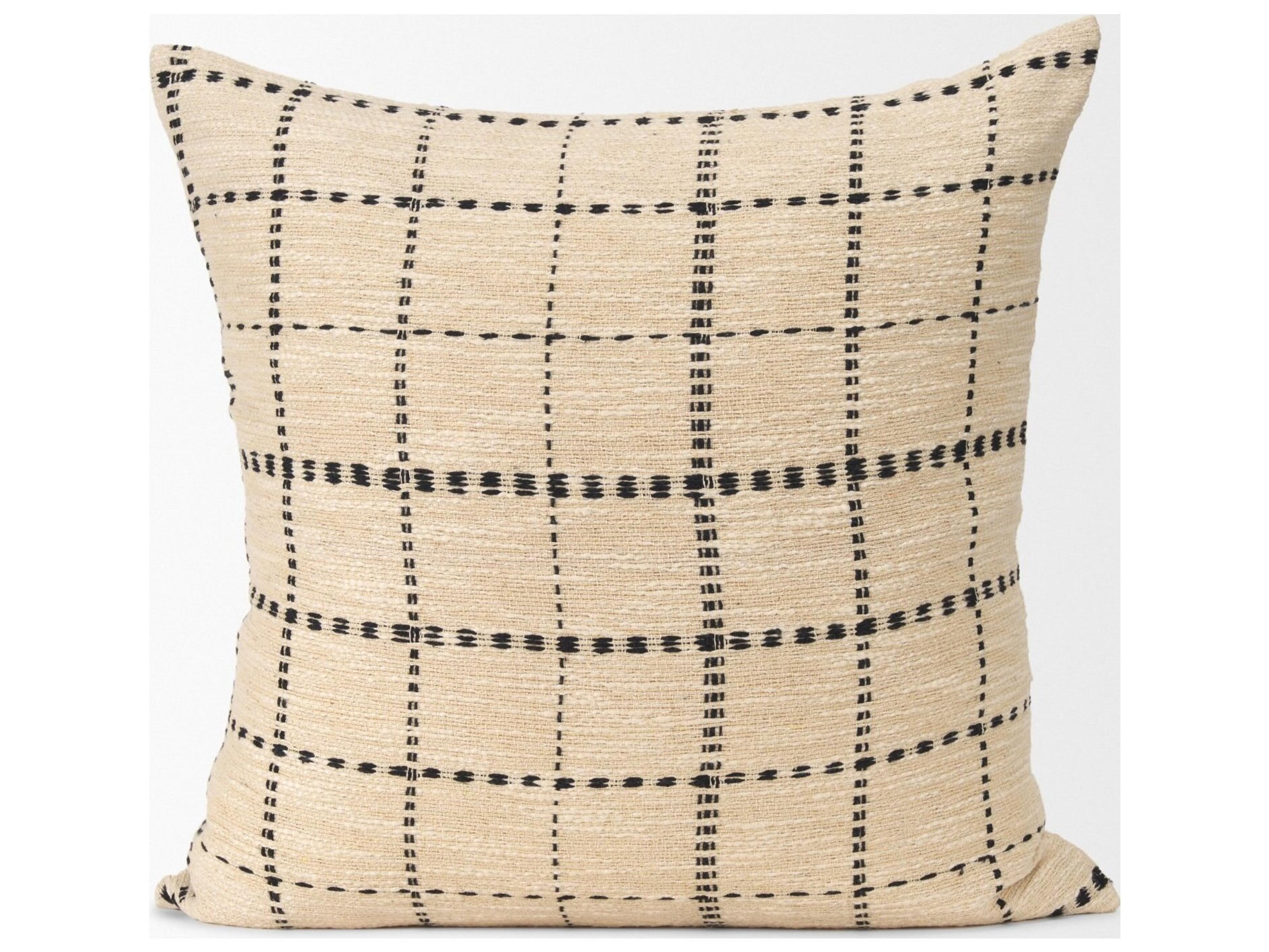 Mercana Jaela Beige and Black Striped Checkered Decorative Square Pillow Cover