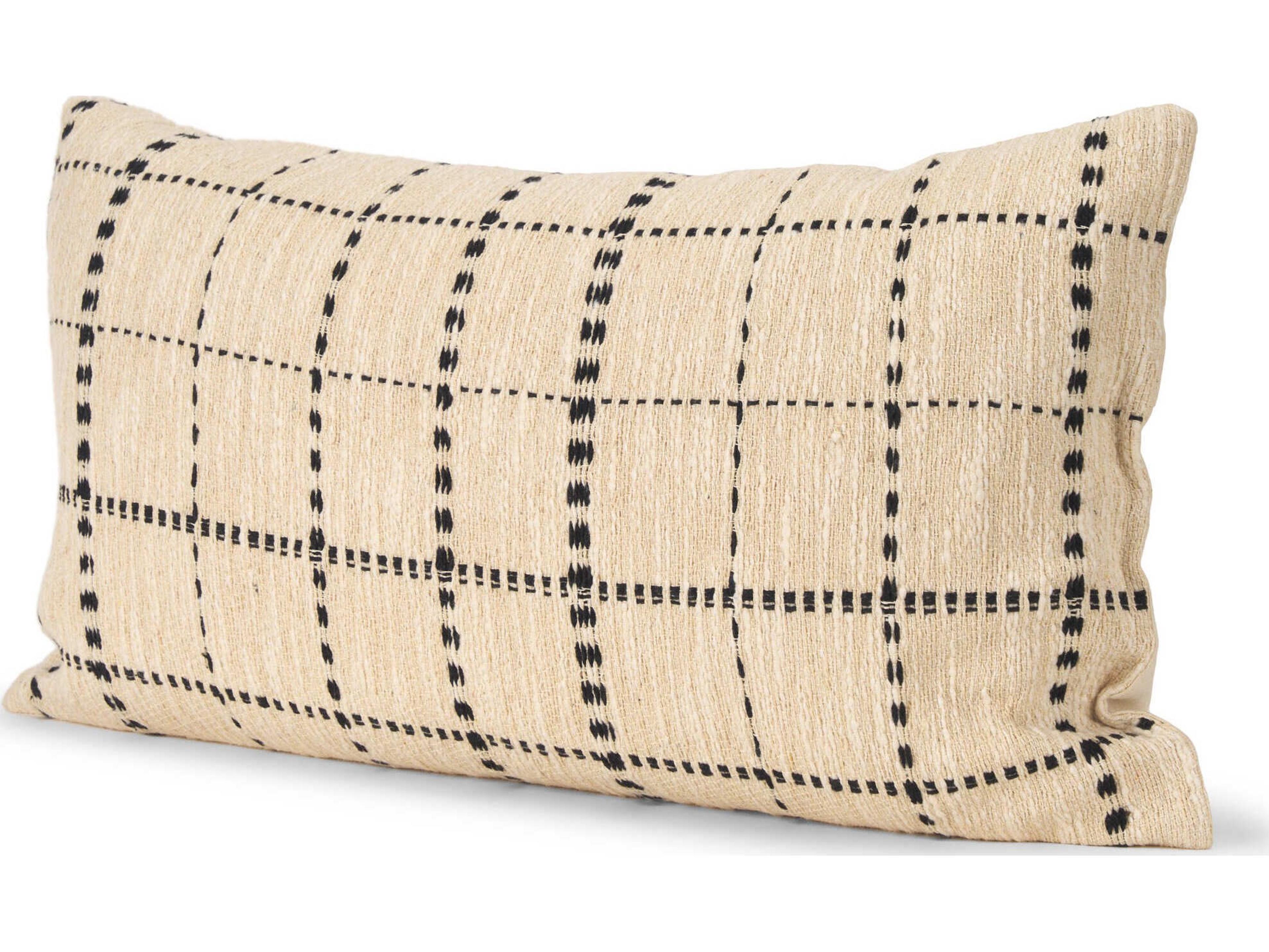 Jaela Beige and Black Striped Checkered Decorative Lumbar Pillow Cover