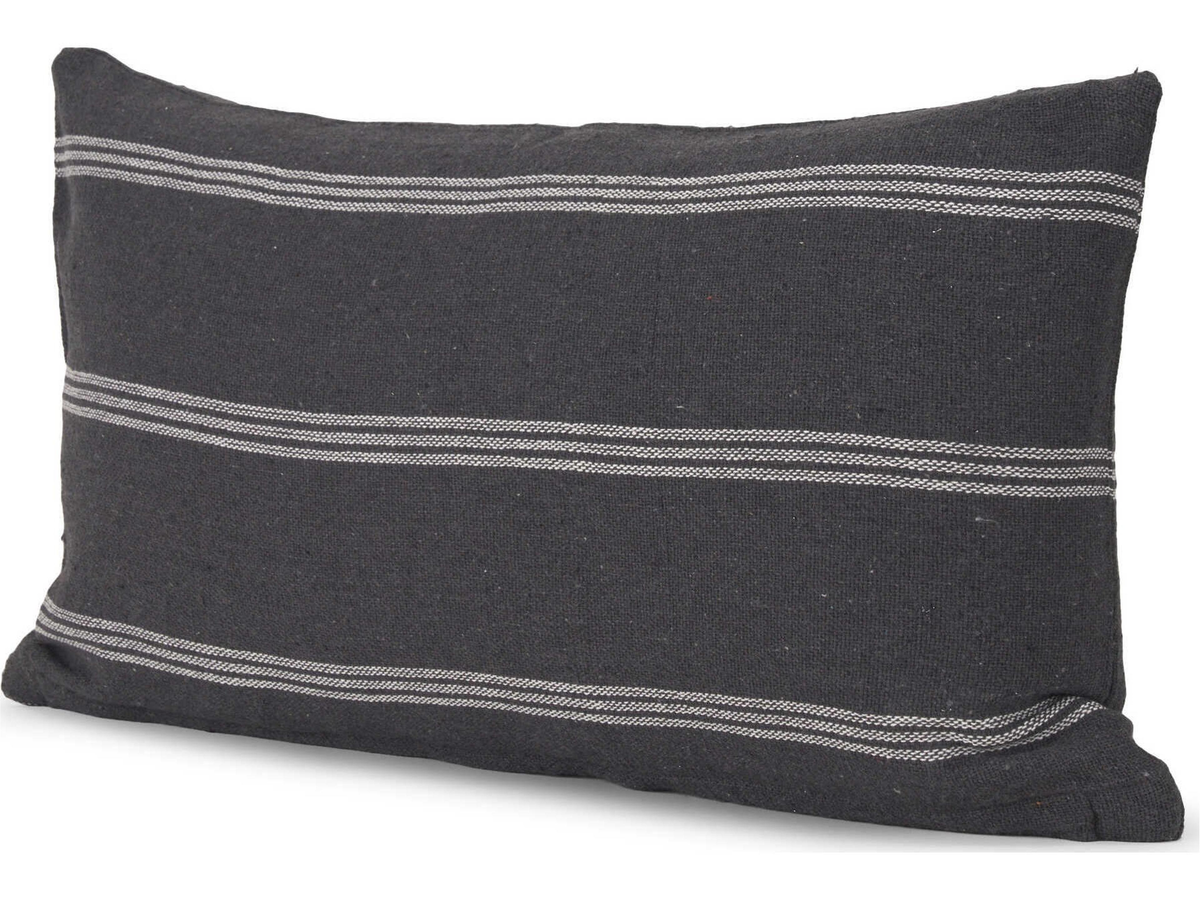 Jayme Gray and White Striped Cotton Decorative Lumbar Pillow Cover