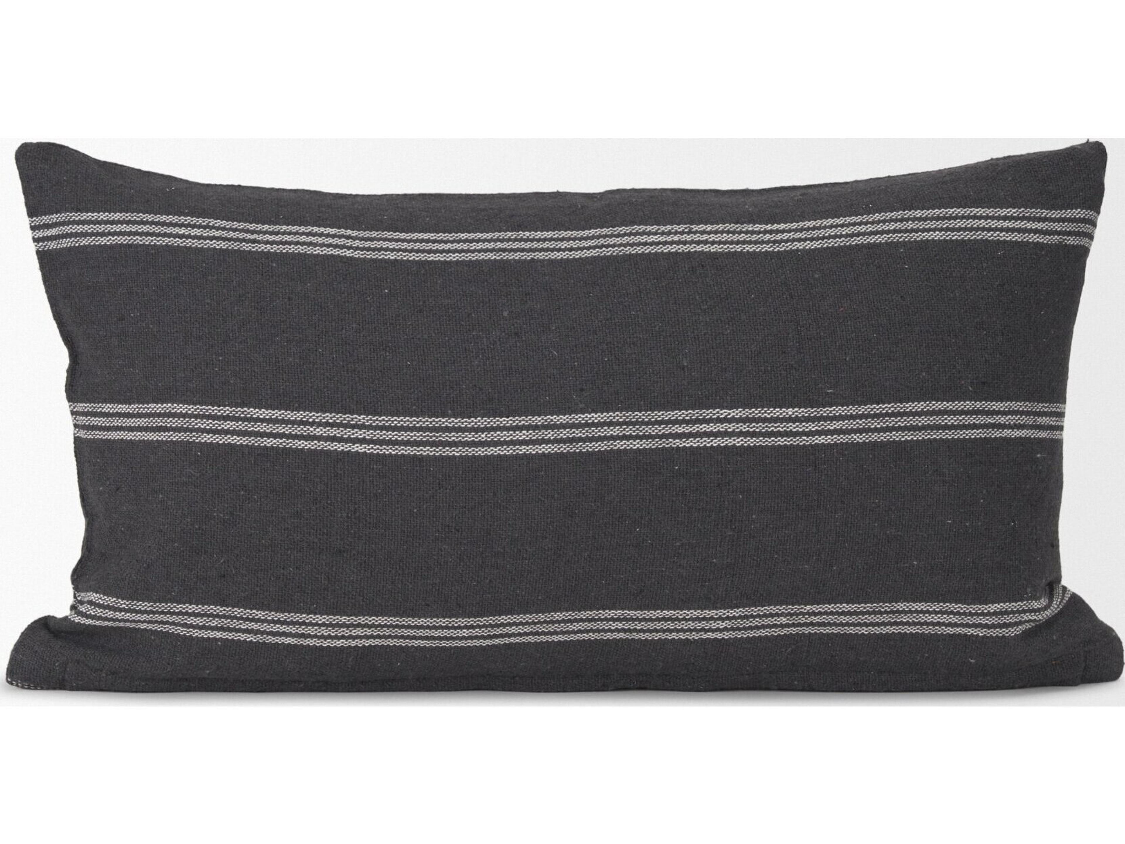 Mercana Jayme Gray and White Striped Cotton Decorative Lumbar Pillow Cover