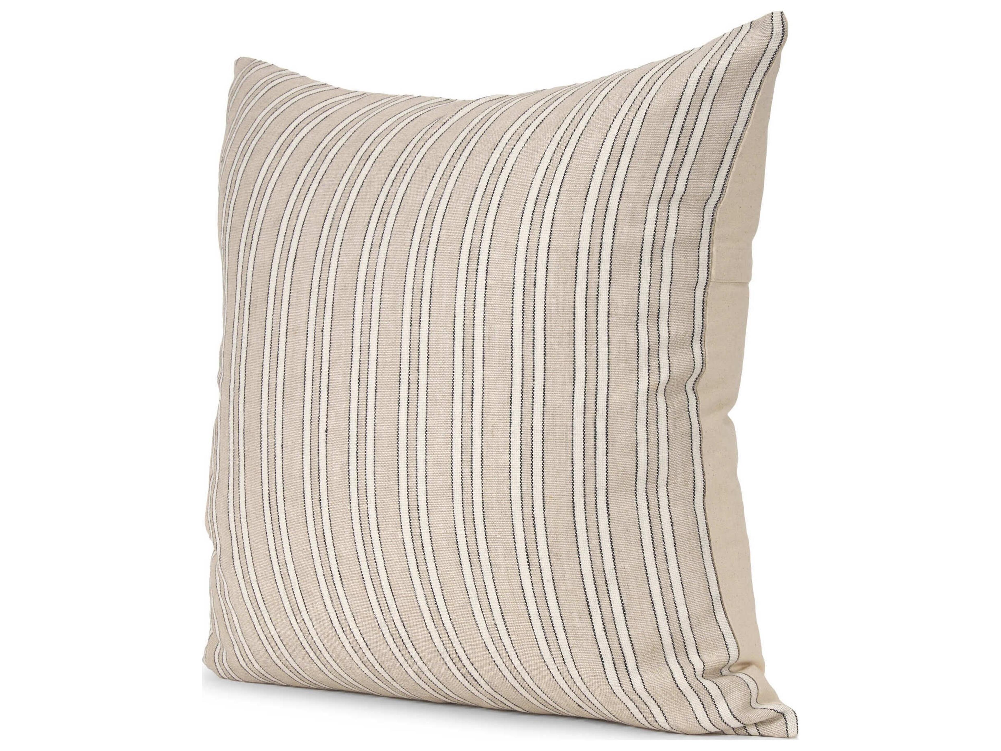 Jaxon Beige and Black Striped Cotton-Linen Decorative Square Pillow Cover