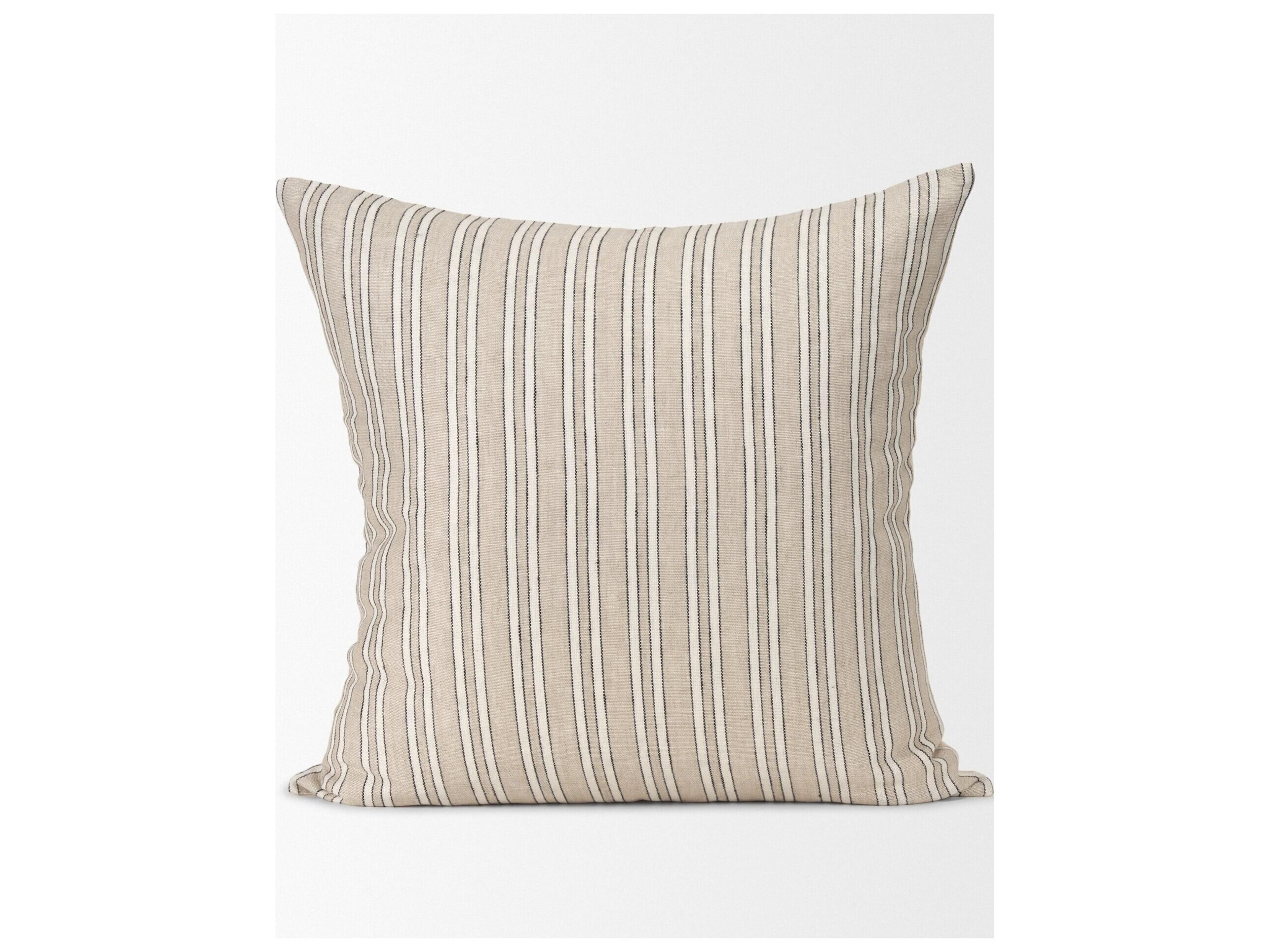 Mercana Jaxon Beige and Black Striped Cotton-Linen Decorative Square Pillow Cover