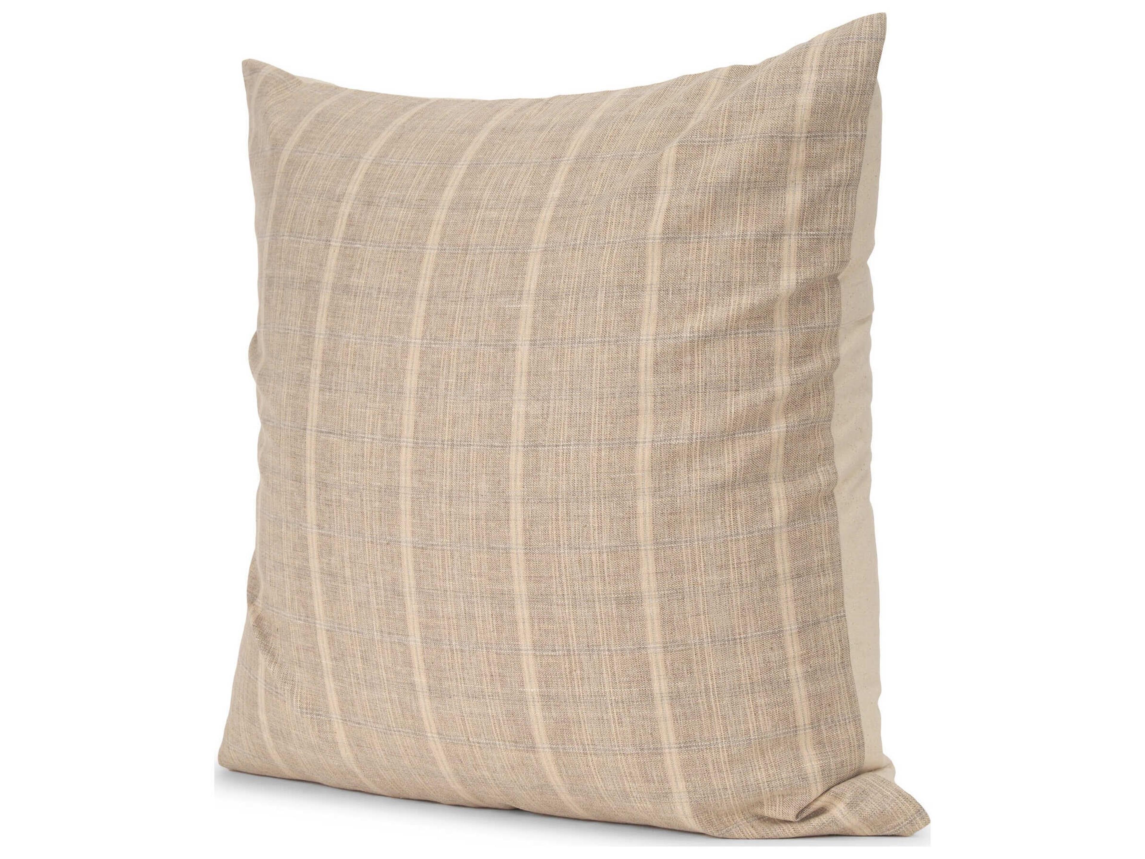 Jensen Beige and Gray Plaid Cotton-Linen Decorative Square Pillow Cover