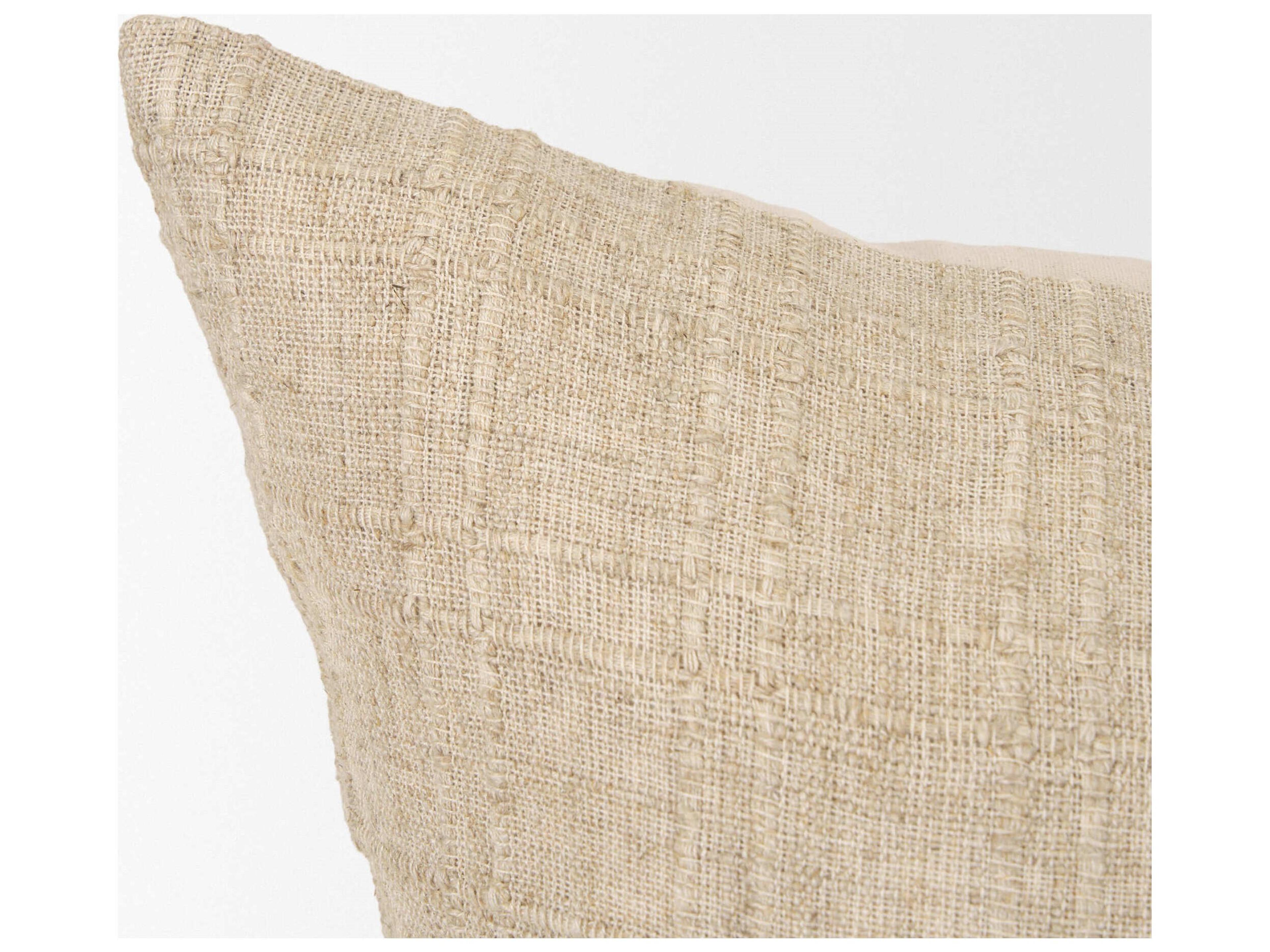 Mercana Jeren Beige Checker Textured Cotton-Linen Decorative Square Pillow Cover