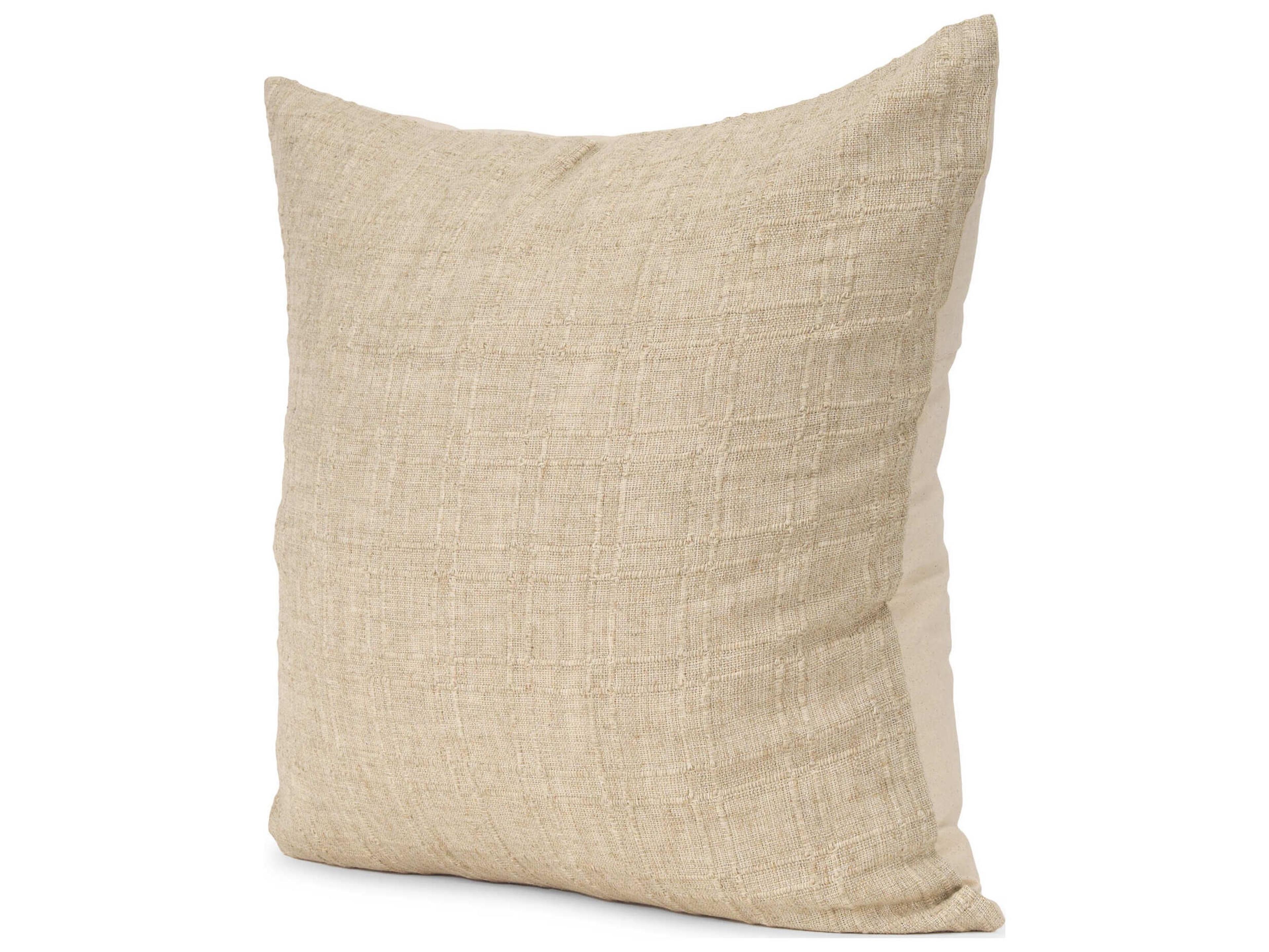 Jeren Beige Checker Textured Cotton-Linen Decorative Square Pillow Cover