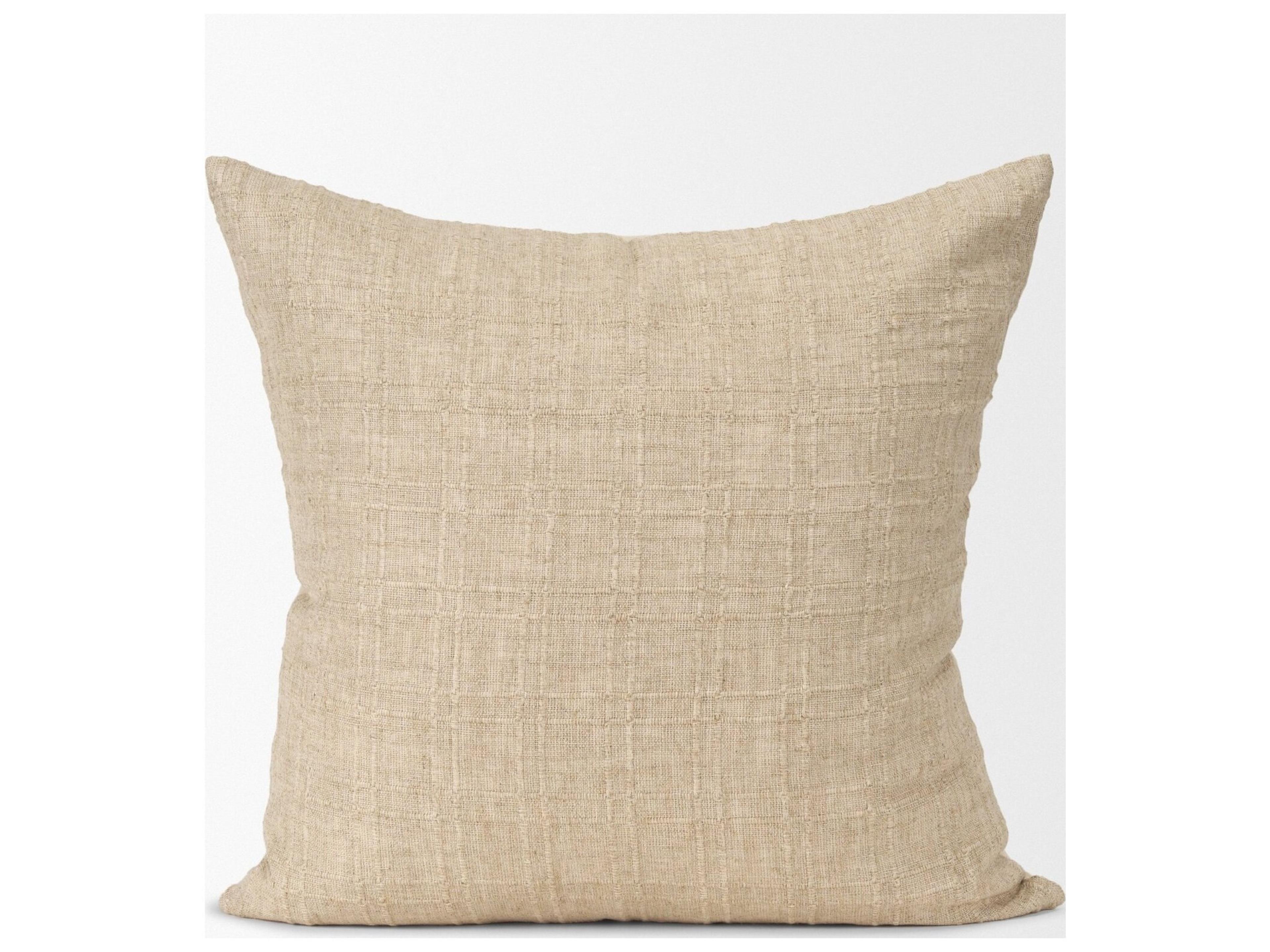 Mercana Jeren Beige Checker Textured Cotton-Linen Decorative Square Pillow Cover