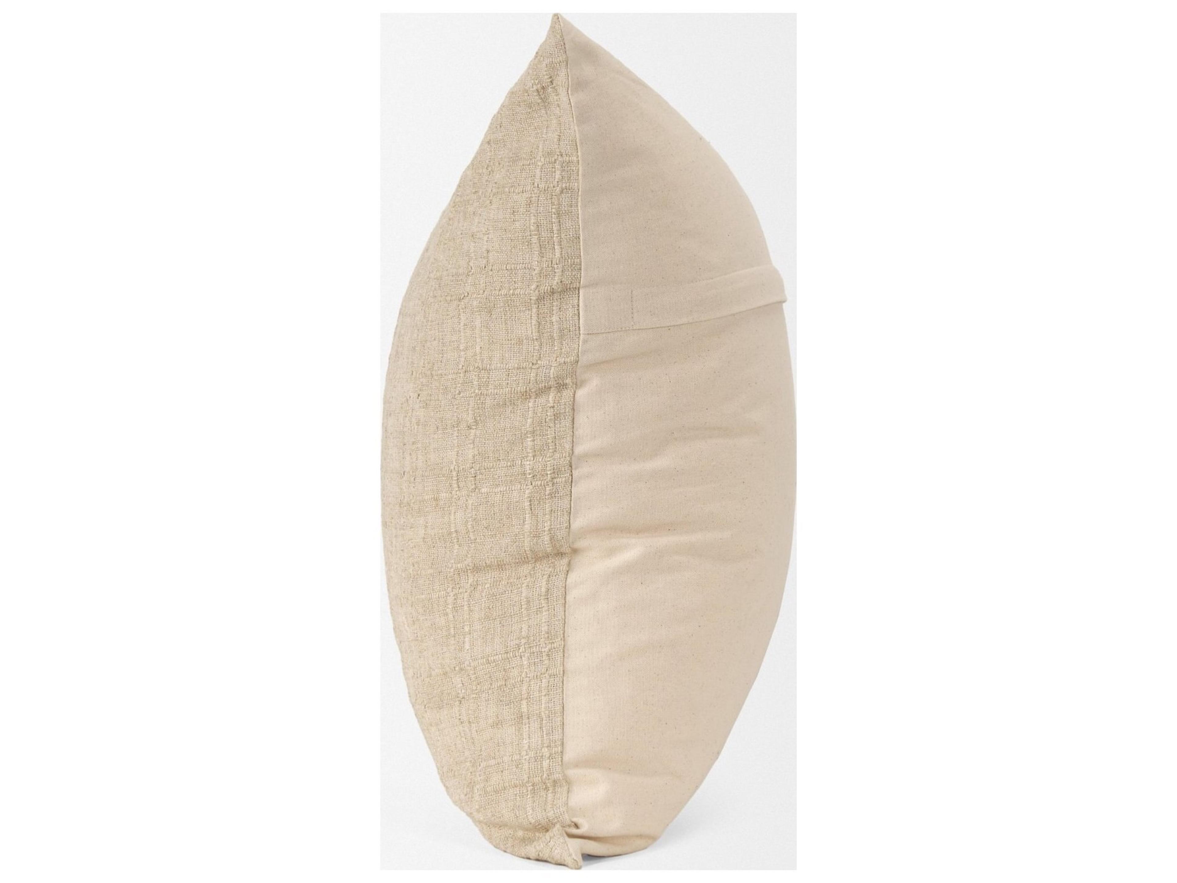 Mercana Jeren Beige Checker Textured Cotton-Linen Decorative Square Pillow Cover